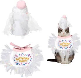 1 Set Cat Birthday Hat, Girl Cat Kitten Birthday Party Supplies Birthdays Bandana for Pet Birthdays Decorations Outfits