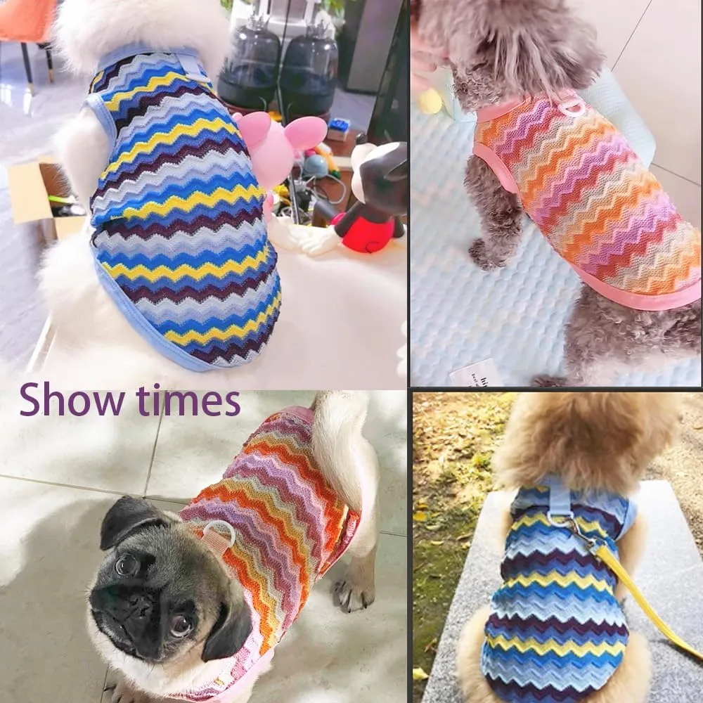 2 Pack Summer Small Dog T-Shirts with Leash Ring Breathable Girl Puppy Clothes Cooling Boy Cats Outfits Sleeveless Dog Tee Shirt Lightweight Pet Vest Shirt (Pink Blue Wave, Large)