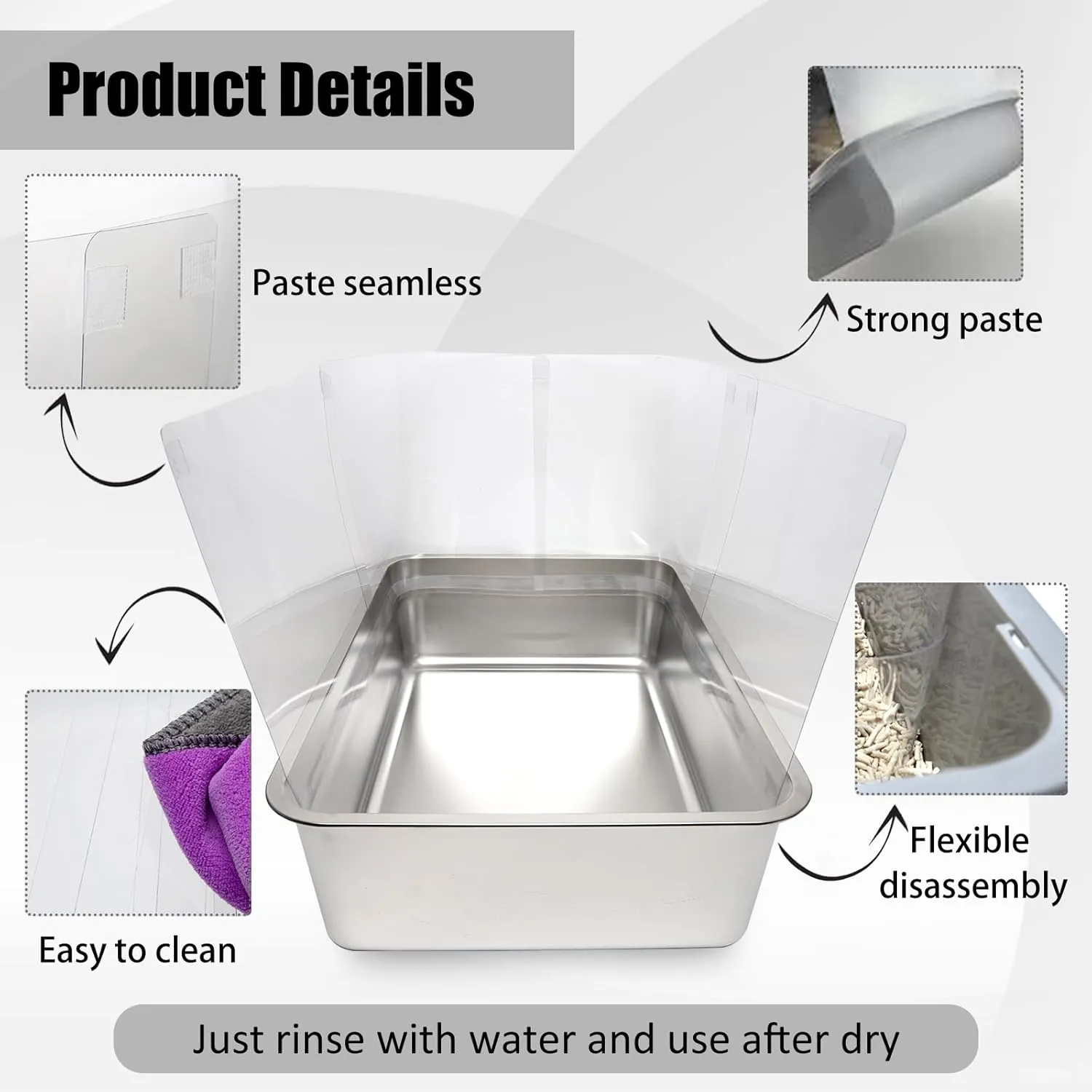 6PCS Cat Litter Box Pee Shields,Transparent Easy Clean Splash Guard for Open Top Litter Pan 14.511.5in- Litter Box Not Included(6PC)