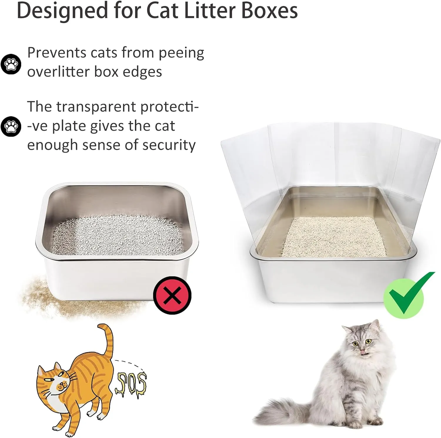6PCS Cat Litter Box Pee Shields,Transparent Easy Clean Splash Guard for Open Top Litter Pan 14.511.5in- Litter Box Not Included(6PC)