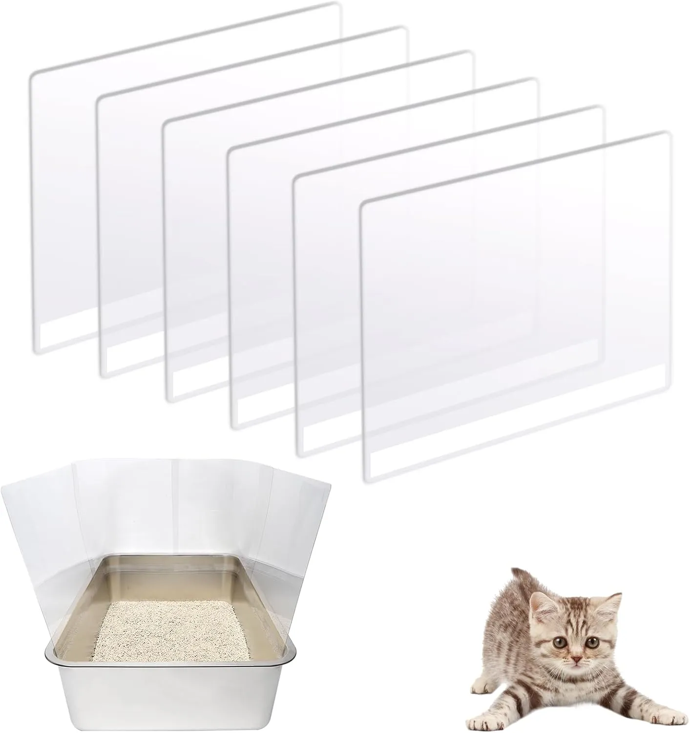 6PCS Cat Litter Box Pee Shields,Transparent Easy Clean Splash Guard for Open Top Litter Pan 14.511.5in- Litter Box Not Included(6PC)