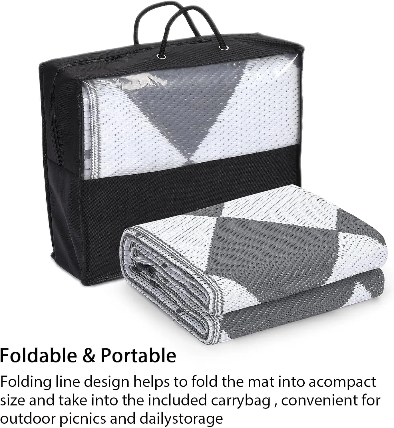 9x18 Outdoor Rug for Patio Reversible, Plastic Straw Rug Waterproof Camping Rug Portable, Foldable Lightweight Mat for RV, Patio, Backyard, Deck, Picnic, Beach (Grey/White)