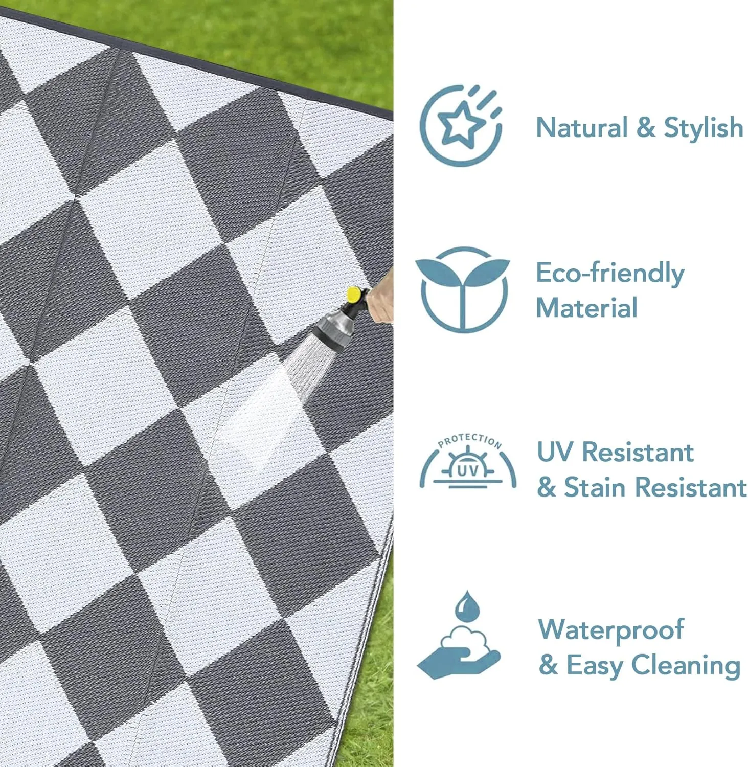9x18 Outdoor Rug for Patio Reversible, Plastic Straw Rug Waterproof Camping Rug Portable, Foldable Lightweight Mat for RV, Patio, Backyard, Deck, Picnic, Beach (Grey/White)