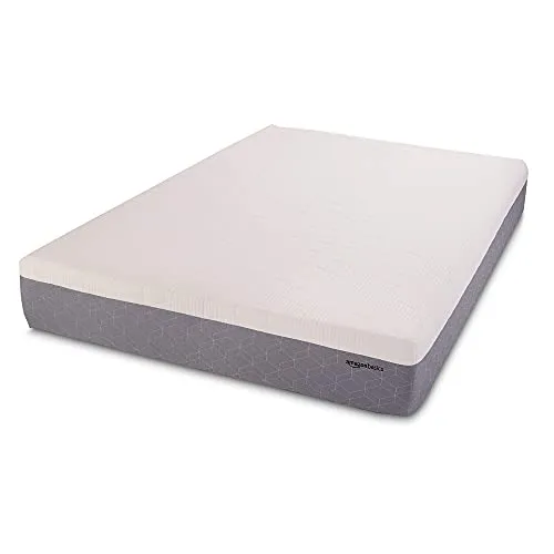 Amazon Basics Cooling Gel Memory Foam Mattress, Medium-Firm, CertiPUR-US Certified, 12 inch, King Size, White/Gray