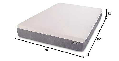 Amazon Basics Cooling Gel Memory Foam Mattress, Medium-Firm, CertiPUR-US Certified, 12 inch, King Size, White/Gray