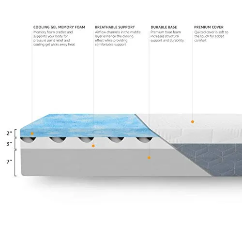 Amazon Basics Cooling Gel Memory Foam Mattress, Medium-Firm, CertiPUR-US Certified, 12 inch, King Size, White/Gray