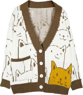 Arssm Cat Sweater for Women Oversized Button Down V Neck Cable Knit Sweater Cute Kawaii Cartoon Cardigan Coat