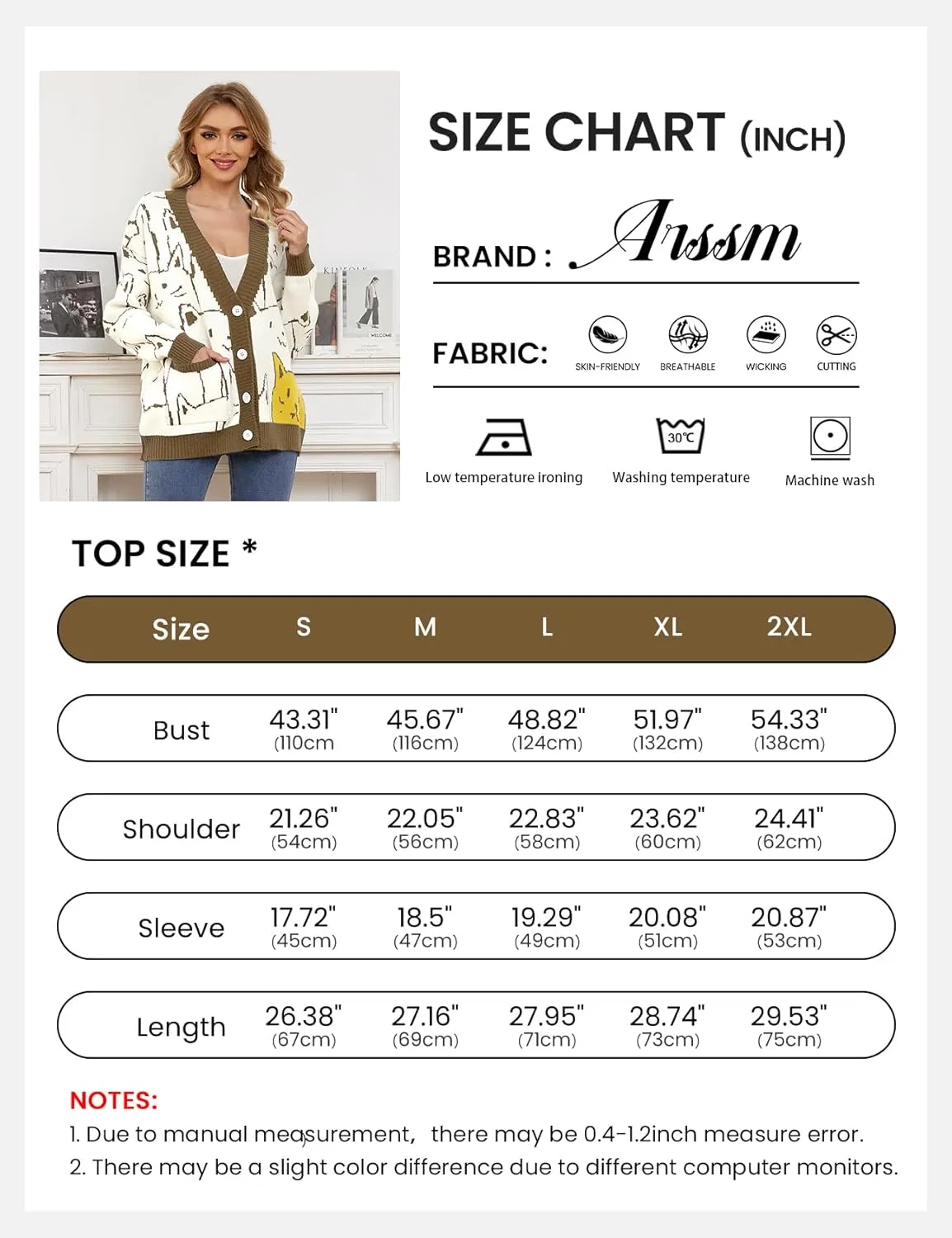 Arssm Cat Sweater for Women Oversized Button Down V Neck Cable Knit Sweater Cute Kawaii Cartoon Cardigan Coat