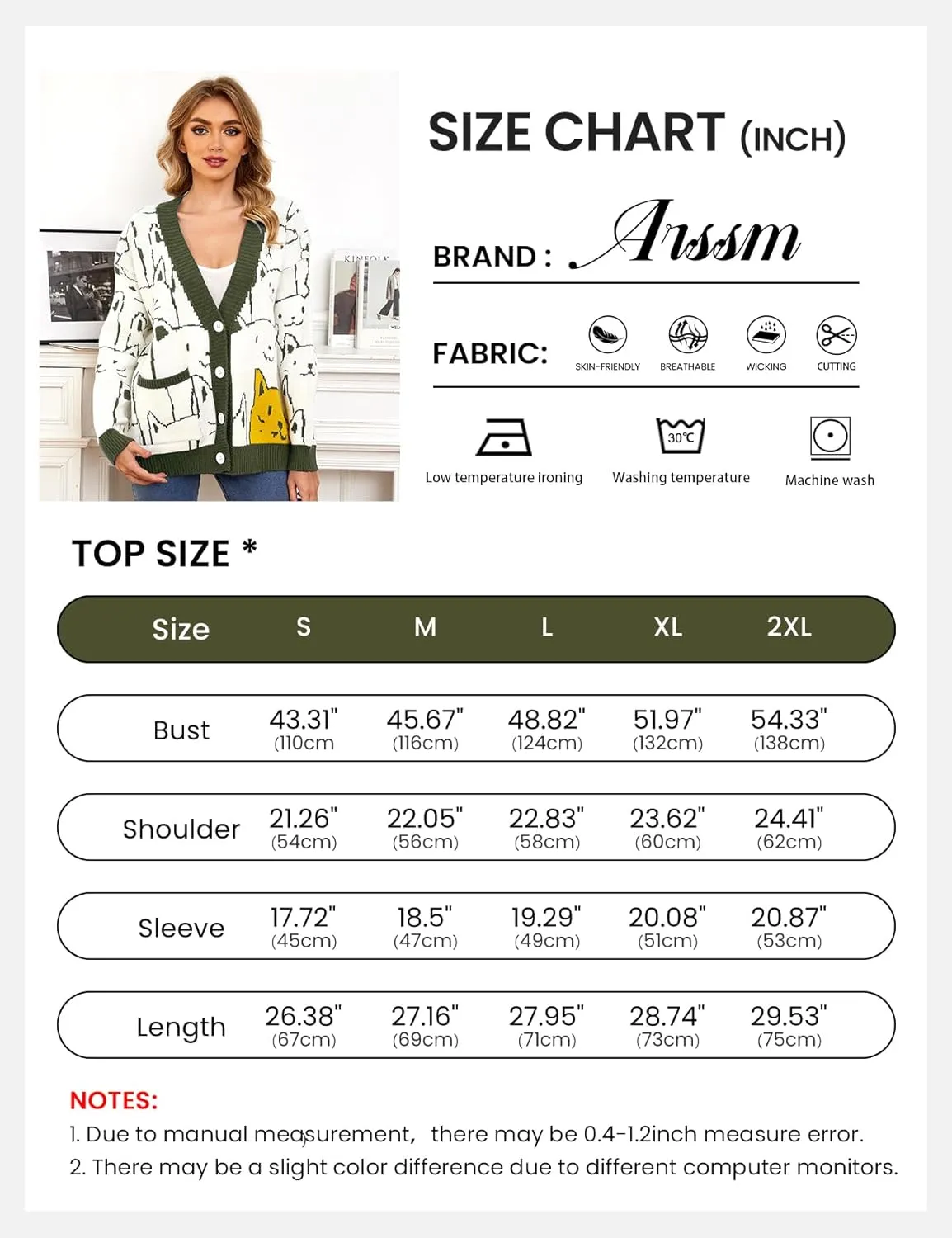 Arssm Cat Sweater for Women Oversized Button Down V Neck Cable Knit Sweater Cute Kawaii Cartoon Cardigan Coat
