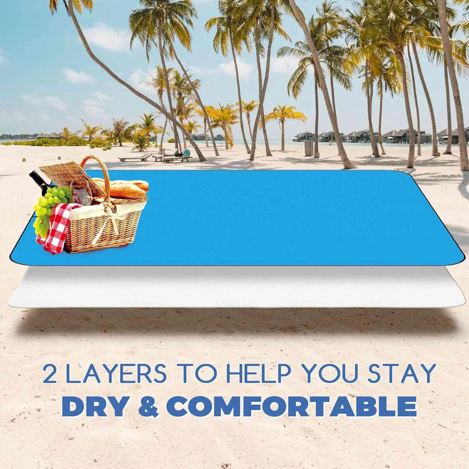Beach Picnic Blanket, Sandproof Waterproof Camping Blankets 80x63in Large, Outdoor Sandfree Foldable Mat, Oversized Packable Family Mats for Hiking, Camping, Park, Travel, Grass Concert-Blue
