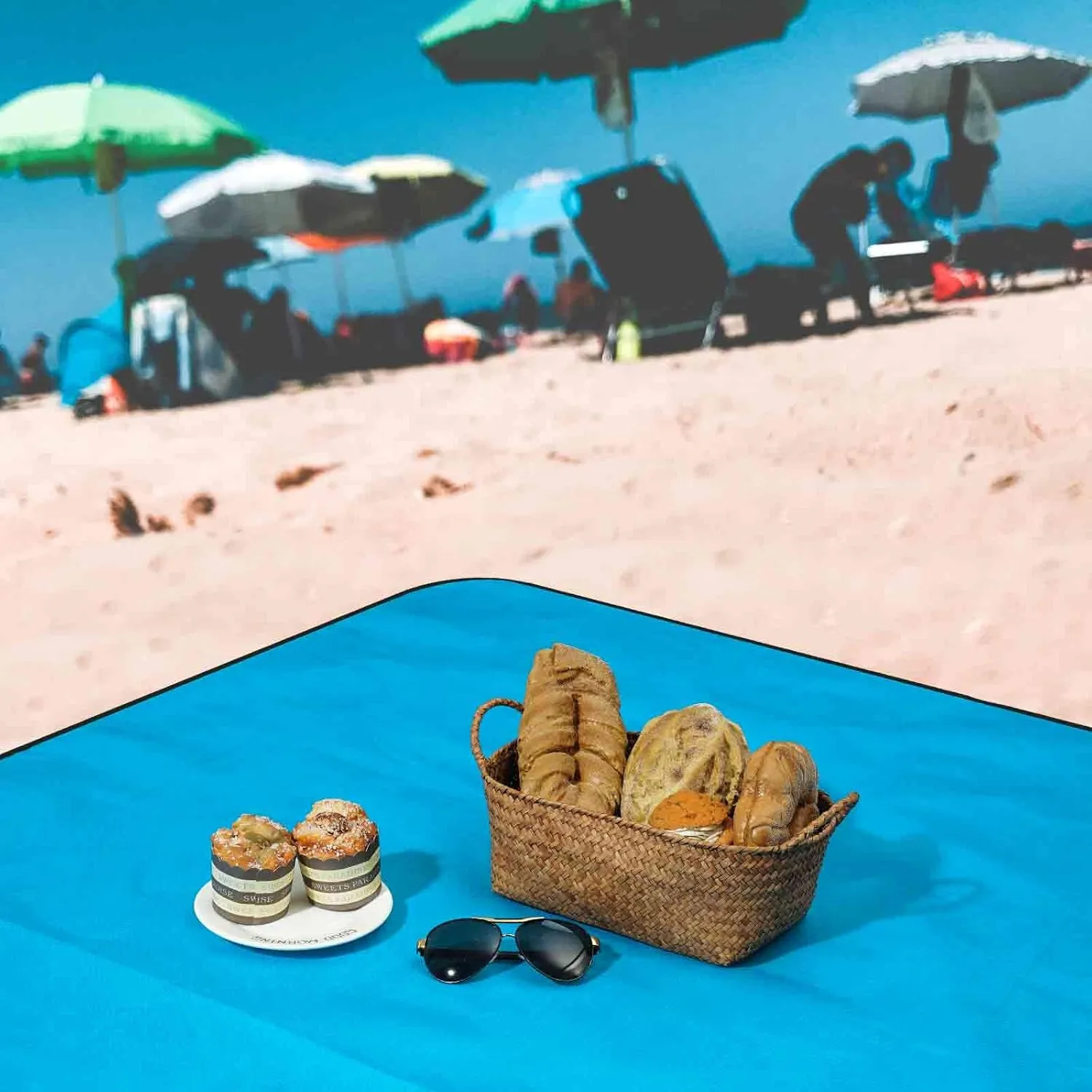 Beach Picnic Blanket, Sandproof Waterproof Camping Blankets 80x63in Large, Outdoor Sandfree Foldable Mat, Oversized Packable Family Mats for Hiking, Camping, Park, Travel, Grass Concert-Blue