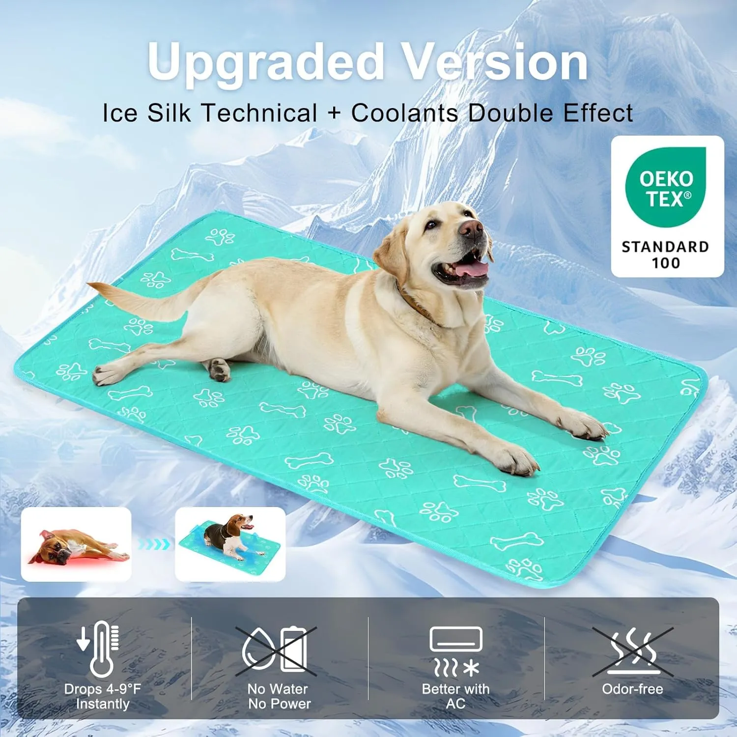 BEAUTYZOO Dog Cooling Mat-Cooling Mat for Dogs Cats in Summer Keep Cool QMAX>0.4, Washable, Non-Slip Portable Pet Cooling Pad for Grate Sofa Bed Outdoor, 23" x 35"