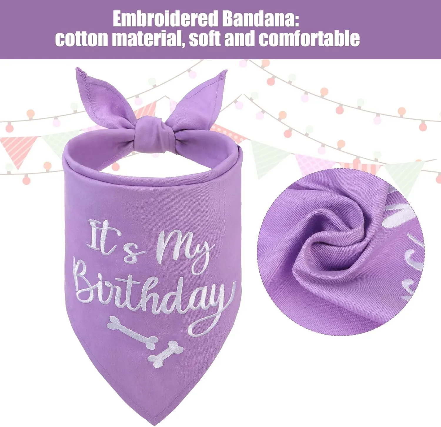 BINGPET Dog Birthday Bandana Scarf and Reusable Hat with 0-8 Figures,Cute Puppy Dog Birthday Outfit Party Supplies Gift for Small Medium Large Dogs Girl(Large)