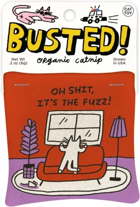 Blue Q Busted! Oh Shit, It's The Fuzz! Catnip Cat Toy. Premium Organic 'Nip Grown in The USA, 100% Cotton Pouches, Kitty Graphics Sure to Delight Every Cat-Keeper.