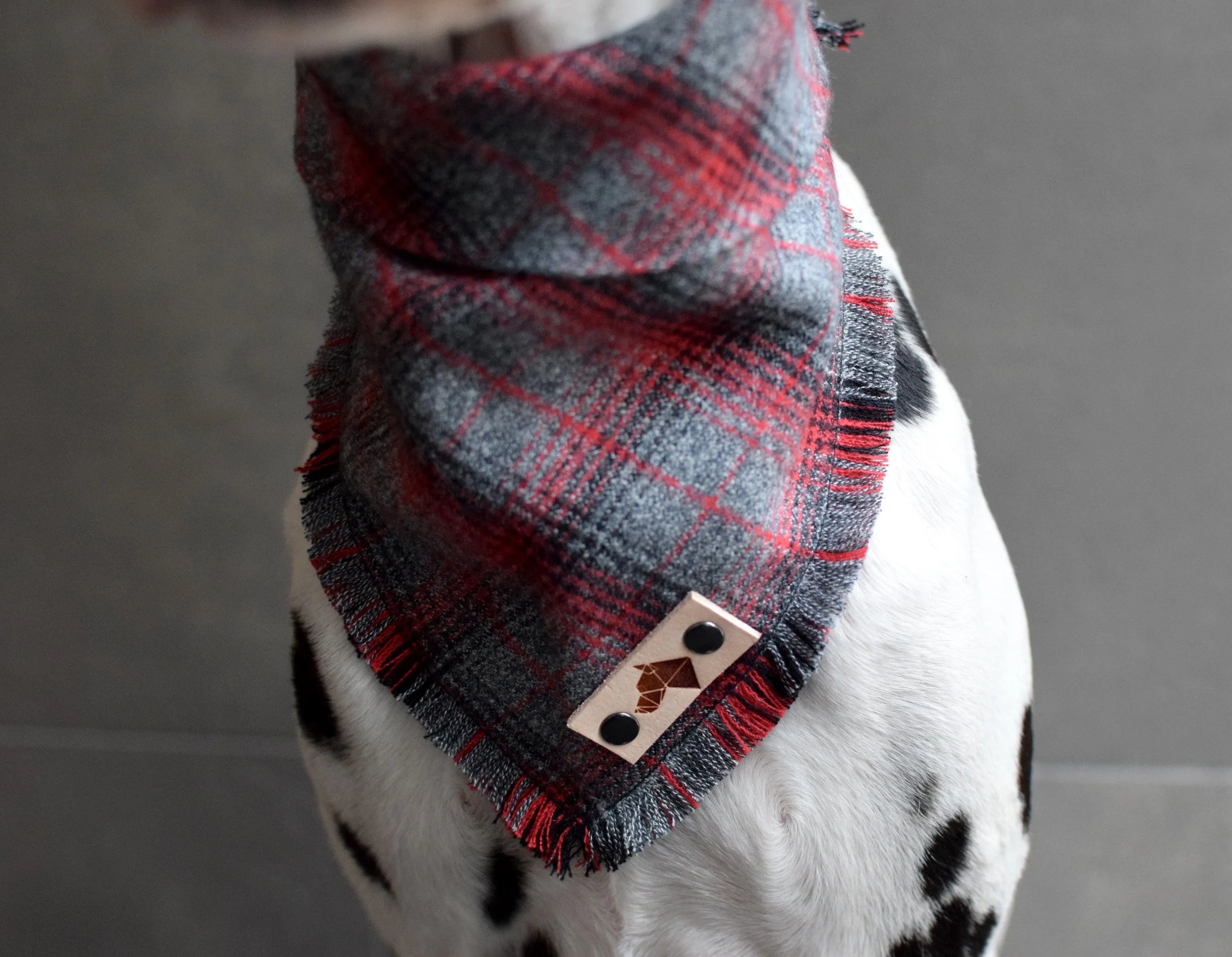 BRISTOL Fringed Flannel Dog Bandana - Snap/Tie On Cotton Scarf