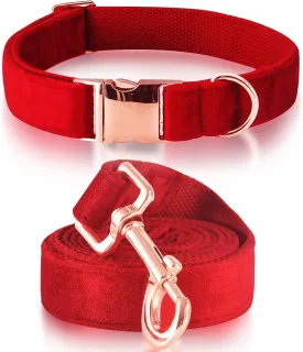 Bubblepup Velvet Dog Collar and Leash Set, Dog Collars for Small Medium Large Dogs Leash for Training & Walking