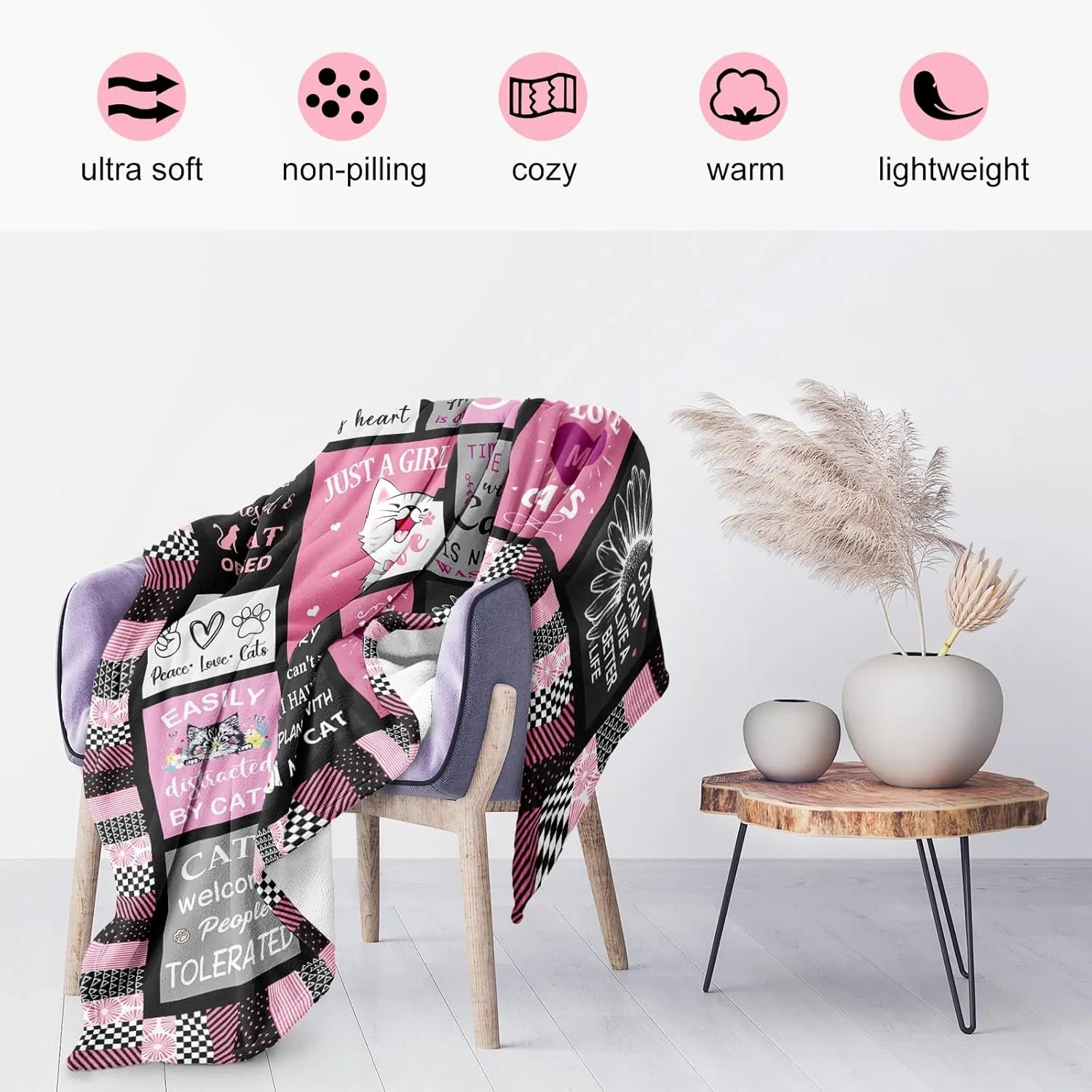 Cat Blanket Gifts 50"x60", Cat Gifts for Women, Cat Lover/Mom/Lady Gifts