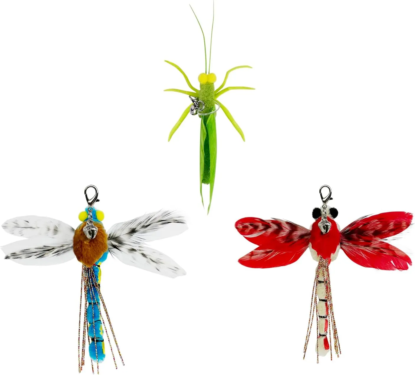 Cat Feather Toys, 3 Pcs Simulation Insects Dragonfly Grasshopper Refills, Cat Toys Replacement Feathers for Cat Kitten Wand