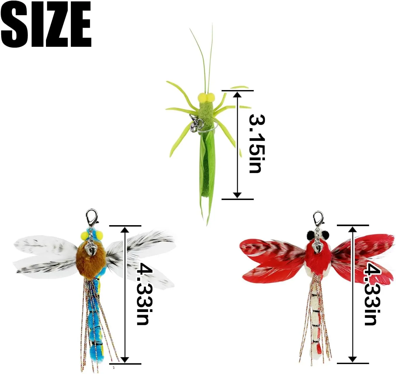 Cat Feather Toys, 3 Pcs Simulation Insects Dragonfly Grasshopper Refills, Cat Toys Replacement Feathers for Cat Kitten Wand