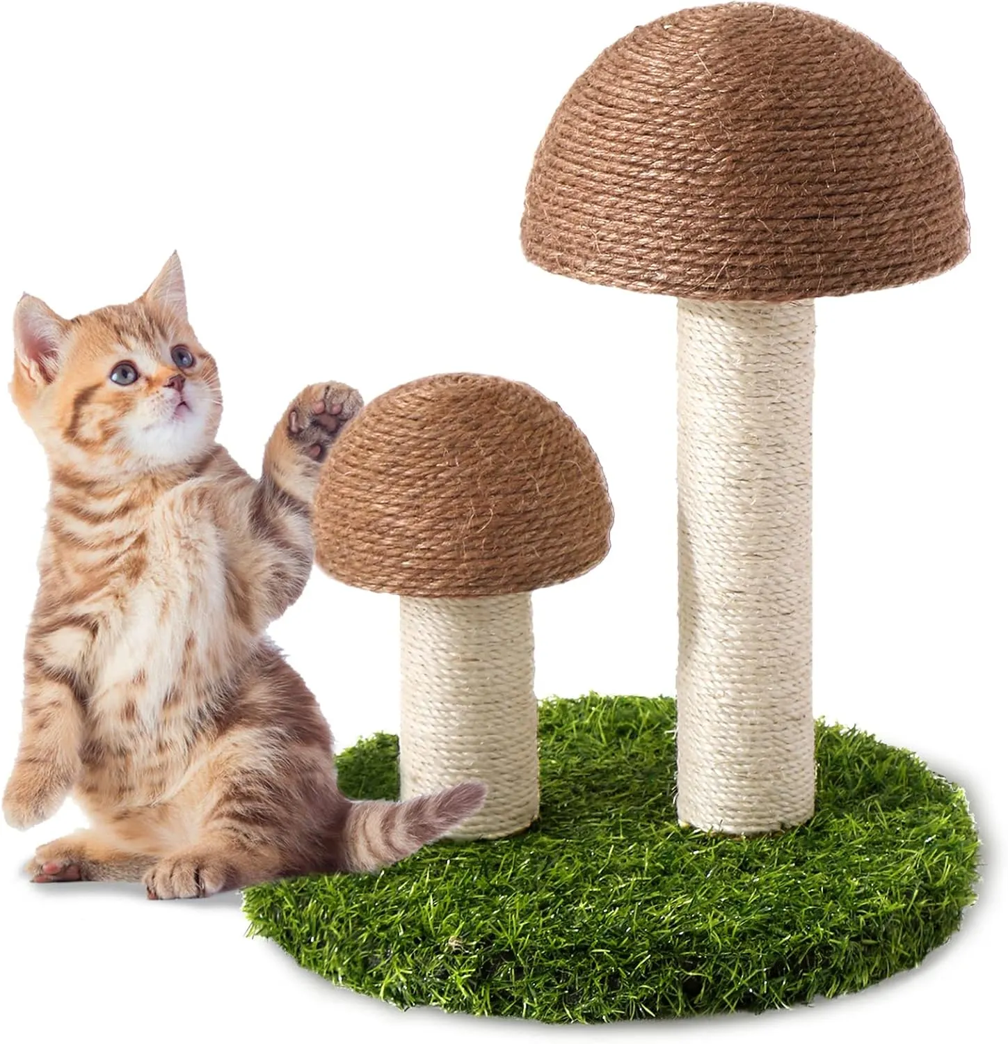 Cat Scratching Post - Mushroom Cat Scratcher Featuring with Natural Sisal Caps Scratch Pole and Sturdy Base for Kittens & Small Cats - Brown