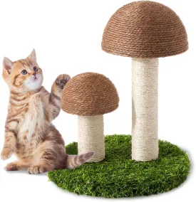 Cat Scratching Post - Mushroom Cat Scratcher Featuring with Natural Sisal Caps Scratch Pole and Sturdy Base for Kittens & Small Cats - Brown