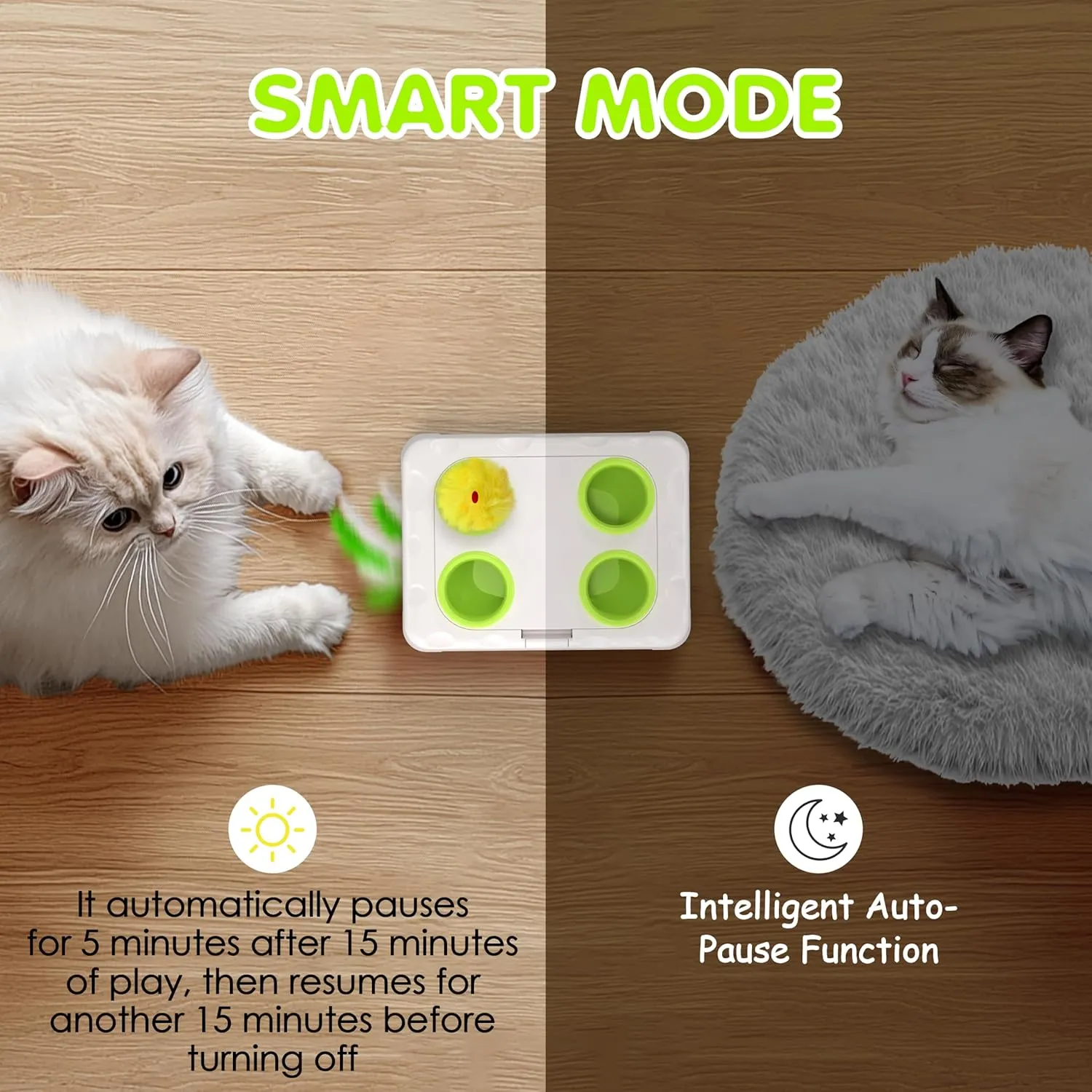 Cat Toys, 2 in1 Automatic Interactive Cat Toys for Indoor Cats, 4 Holes Mice Whack a Mole Cat Mouse Toy with Moving Feather, Rechargeable USB Power Kitten Feather Toys for All Breeds (Green)