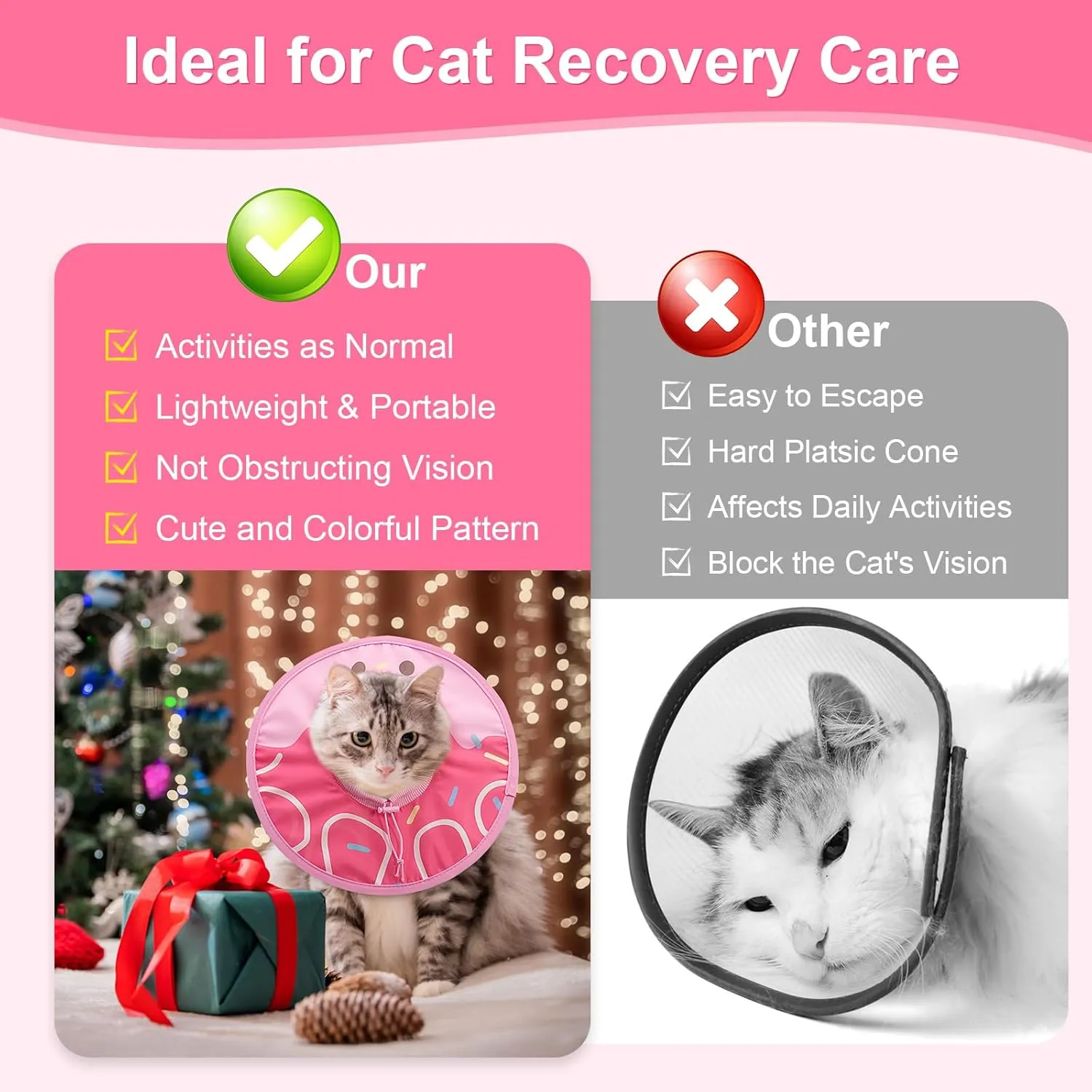 Coppthinktu Cat Cone Collar Soft, Cue Cat Recovery Collar After Surgery Waterproof Neck Cone, Lightweight Kitten Cone Elizabethan Collar for Cats Puppy Anti Licking Wounds (Green,M)