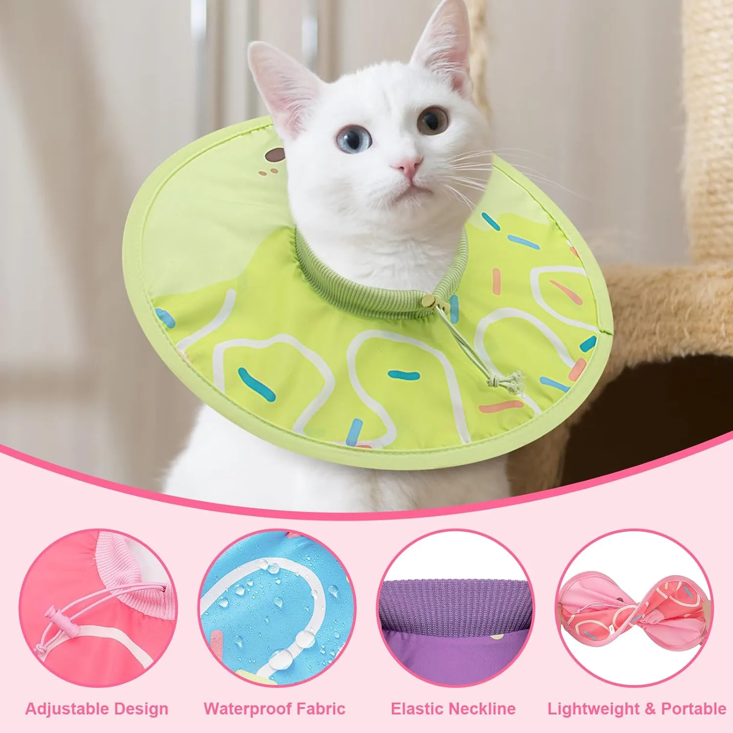 Coppthinktu Cat Cone Collar Soft, Cue Cat Recovery Collar After Surgery Waterproof Neck Cone, Lightweight Kitten Cone Elizabethan Collar for Cats Puppy Anti Licking Wounds (Green,M)