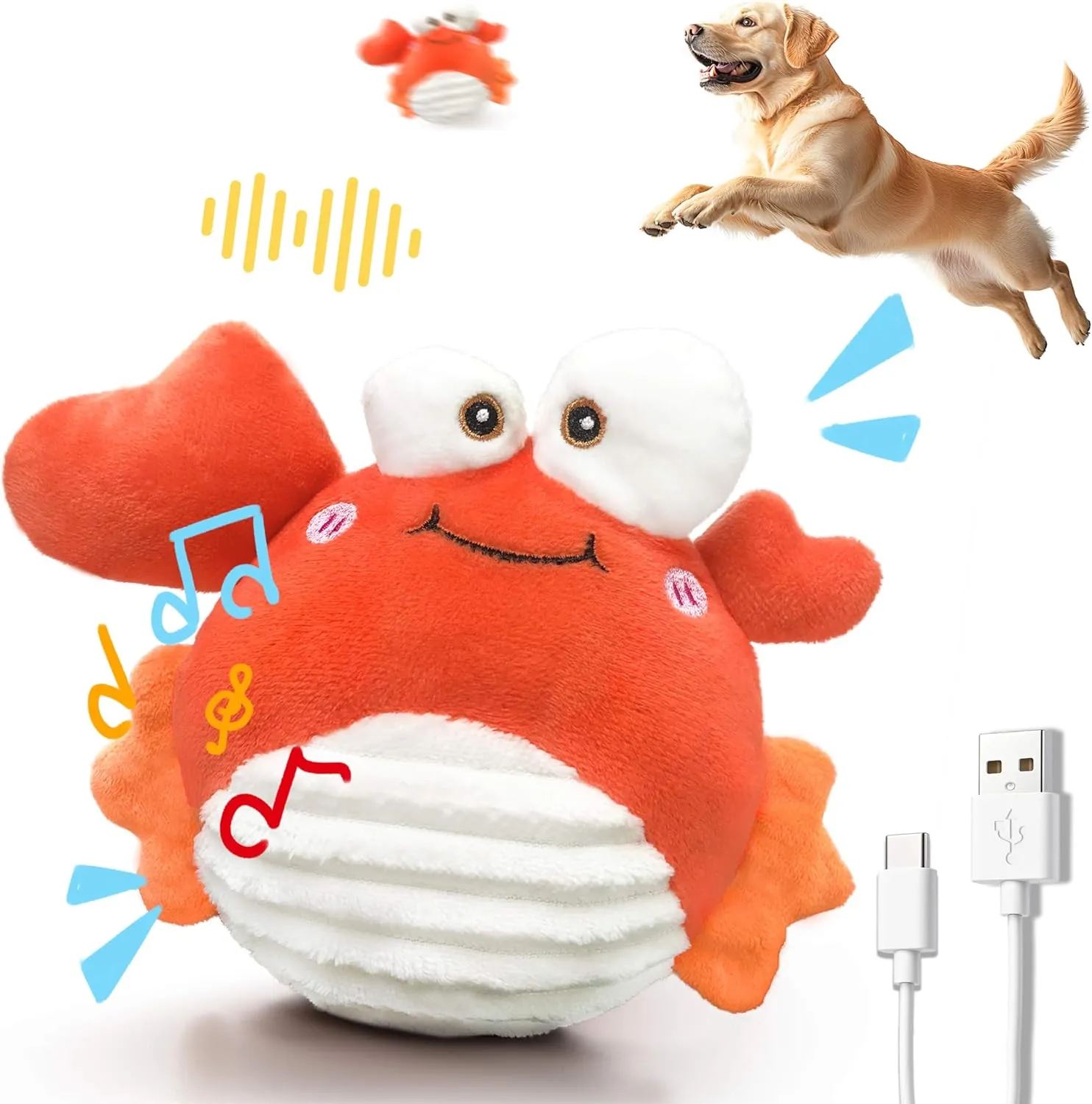 Crab Interactive Dog Toys  Rechargeable Self-Play Toy with Motion-Activated Ball & Music Recording Modes for Small, Medium & Large Dogs, Moving Dog Toy to Keep Them Busy