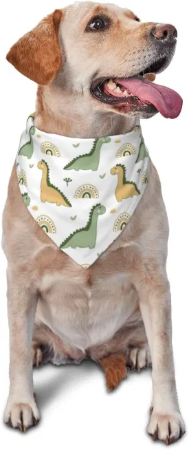 Cute Colorful Dinosaurs Dog Bandana Scarf Triangle BibsWashable Pet Kerchief for Boy Girl Dogs Summer (Green)