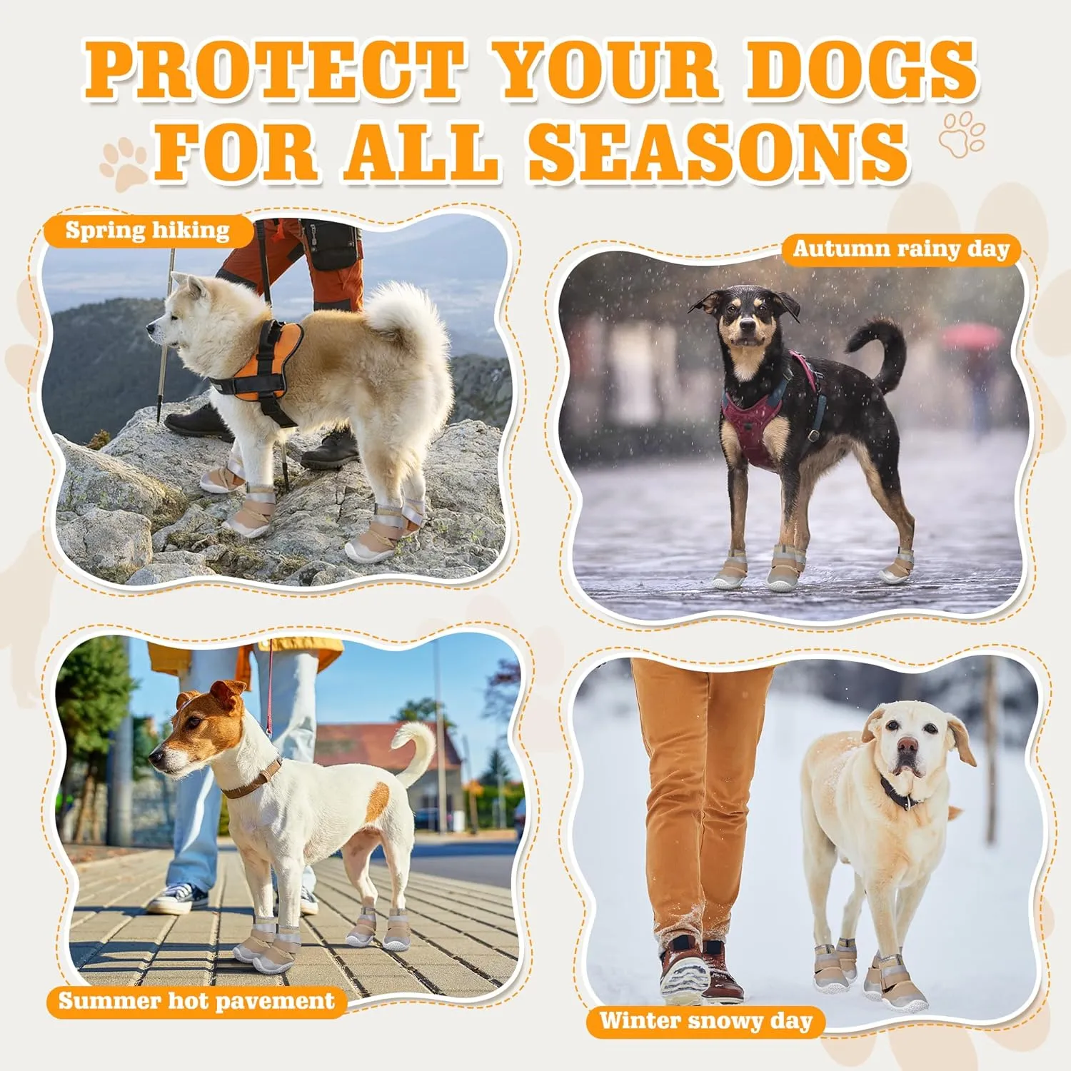 DcOaGt Dog Shoes Large Size Dogs,Mesh Breathable Dog Boots & Paw Protectors for Hot Pavement Summer Winter Snow, 360Anti-Slip Dog Booties with Reflective Strips for Hiking/Walking,Khaki 4PCS(Size 8)