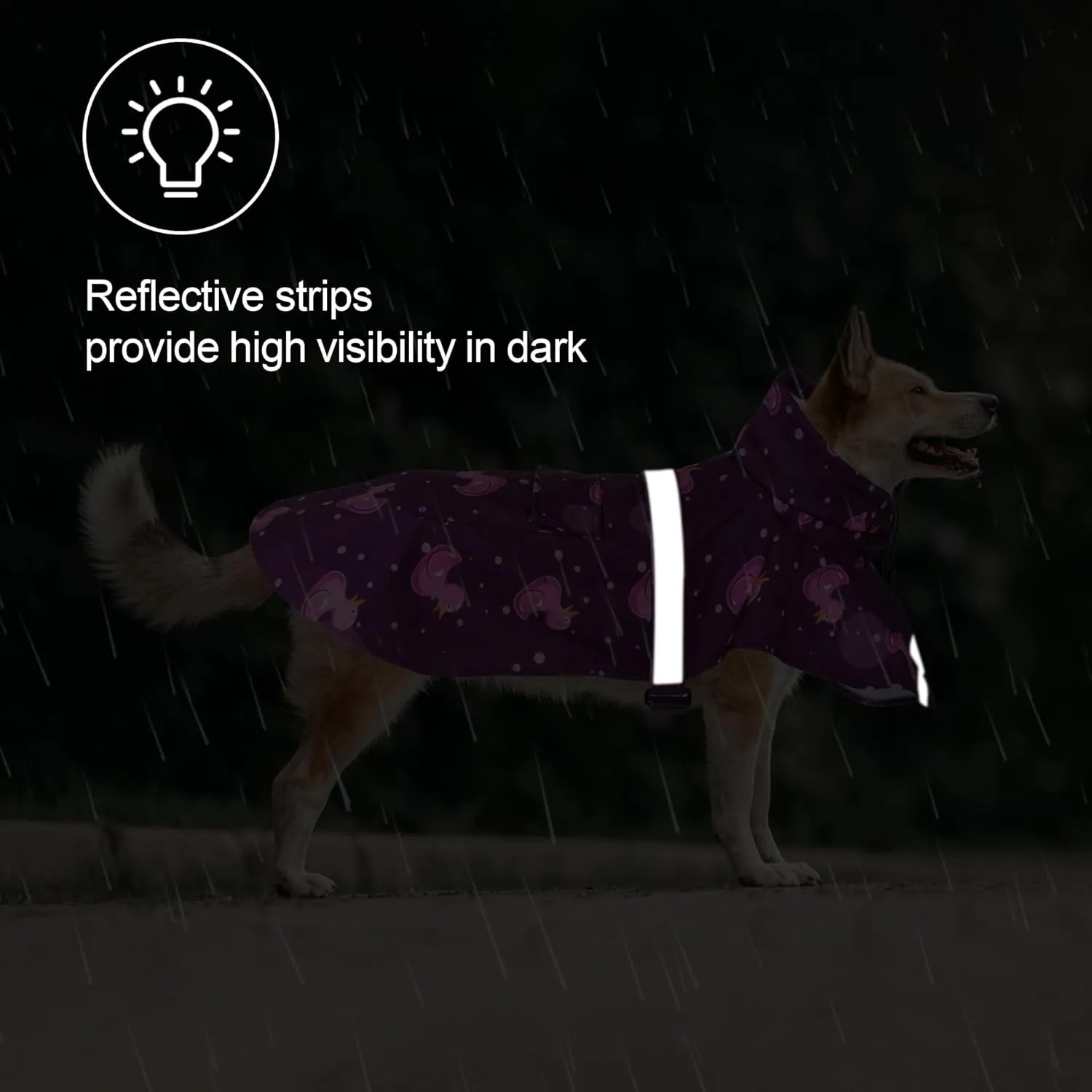 DELIFUR Large Dog Raincoat - Waterproof Dog Rain Poncho Adjustable Double Layer Rain Jacket with Hood for Medium Large Dogs Designed with Leash Hole Reflective Strip (Purple Duck, Large)