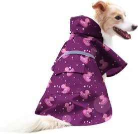 DELIFUR Large Dog Raincoat - Waterproof Dog Rain Poncho Adjustable Double Layer Rain Jacket with Hood for Medium Large Dogs Designed with Leash Hole Reflective Strip (Purple Duck, Large)