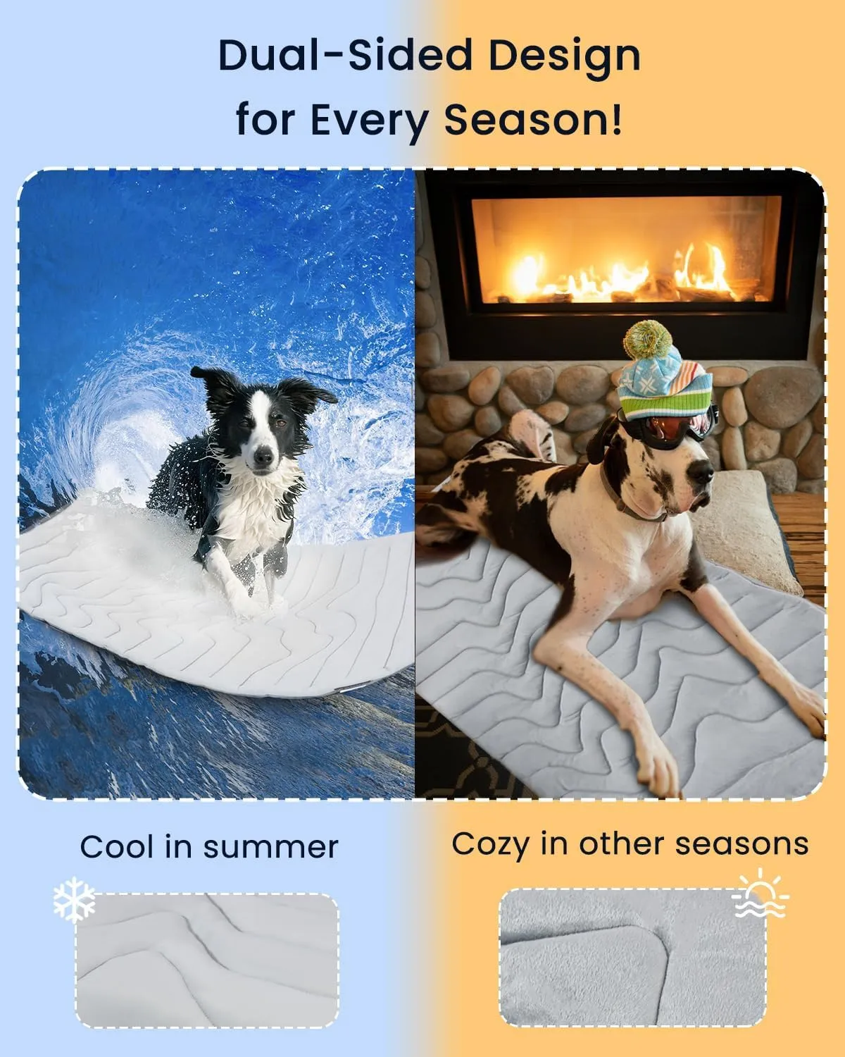 Dog Cooling Mat, Large, Medium, Small, Cooling Pad Reversible (Cool & Warm), Pet Cool Mats for Dog and Cat use in Crate, Kennel, Bed, Sofa, Machine Washable, Durable, Non-Gel, Glacial Grey (60x40 in)