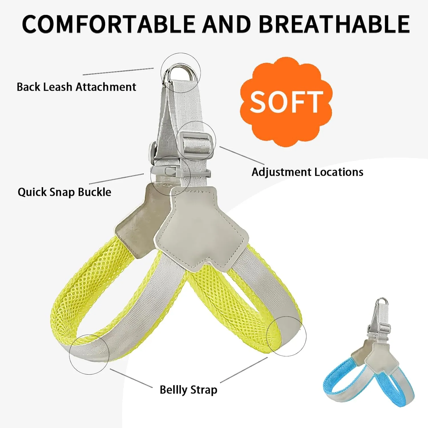 Dog Harness and Leash Set: Soft No Pull Dog Harness for Small Dogs/Medium Dog Harness/Cats, Adjustable Puppy Harness and Leash Set Training Dog Vest Harness for Walking Running (Yellow, Large)