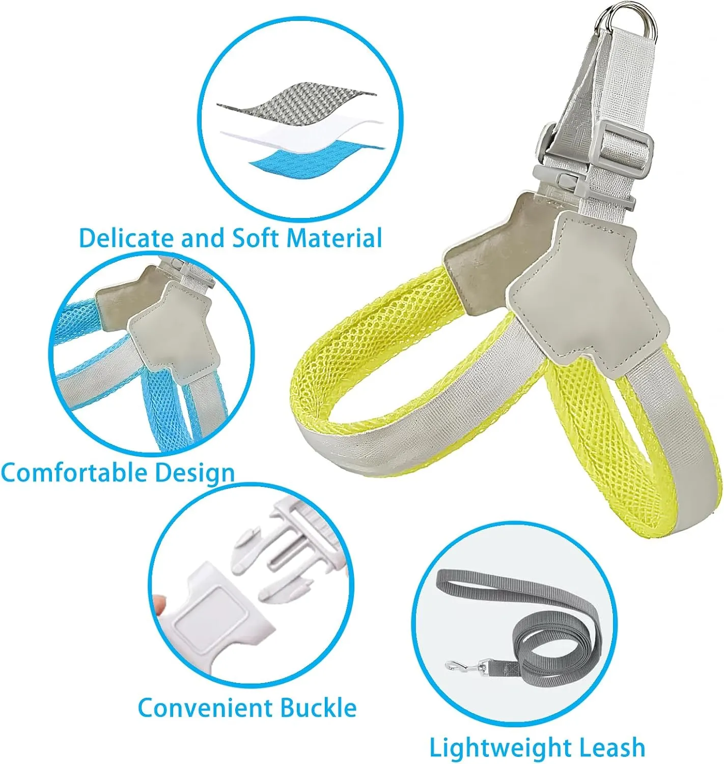 Dog Harness and Leash Set: Soft No Pull Dog Harness for Small Dogs/Medium Dog Harness/Cats, Adjustable Puppy Harness and Leash Set Training Dog Vest Harness for Walking Running (Yellow, Large)