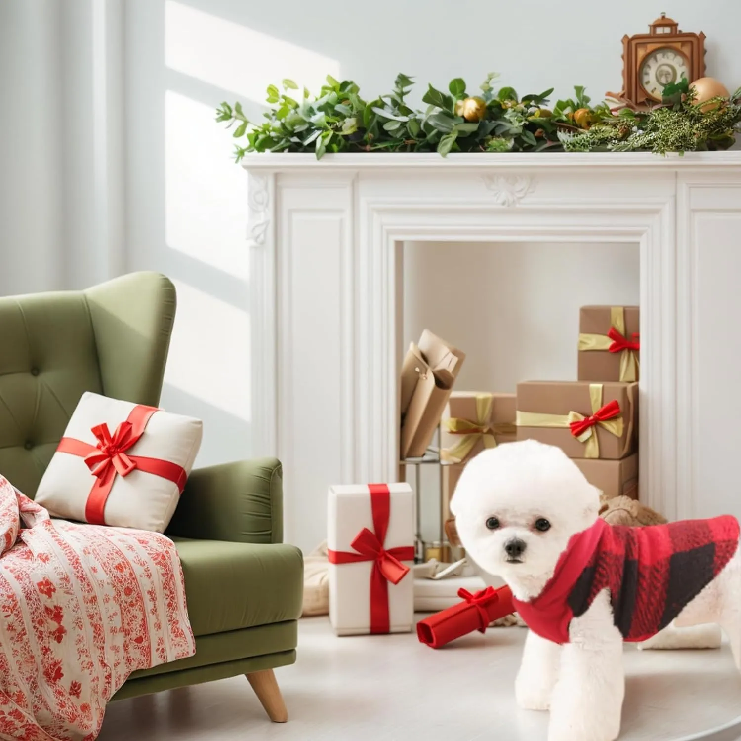 Dog Hoodies Buffalo Plaid Dog Sweater with Hat Soft Winter Warm Pet Clothes Cold Weather Coat for Small Medium Puppy Cats (Red,M)