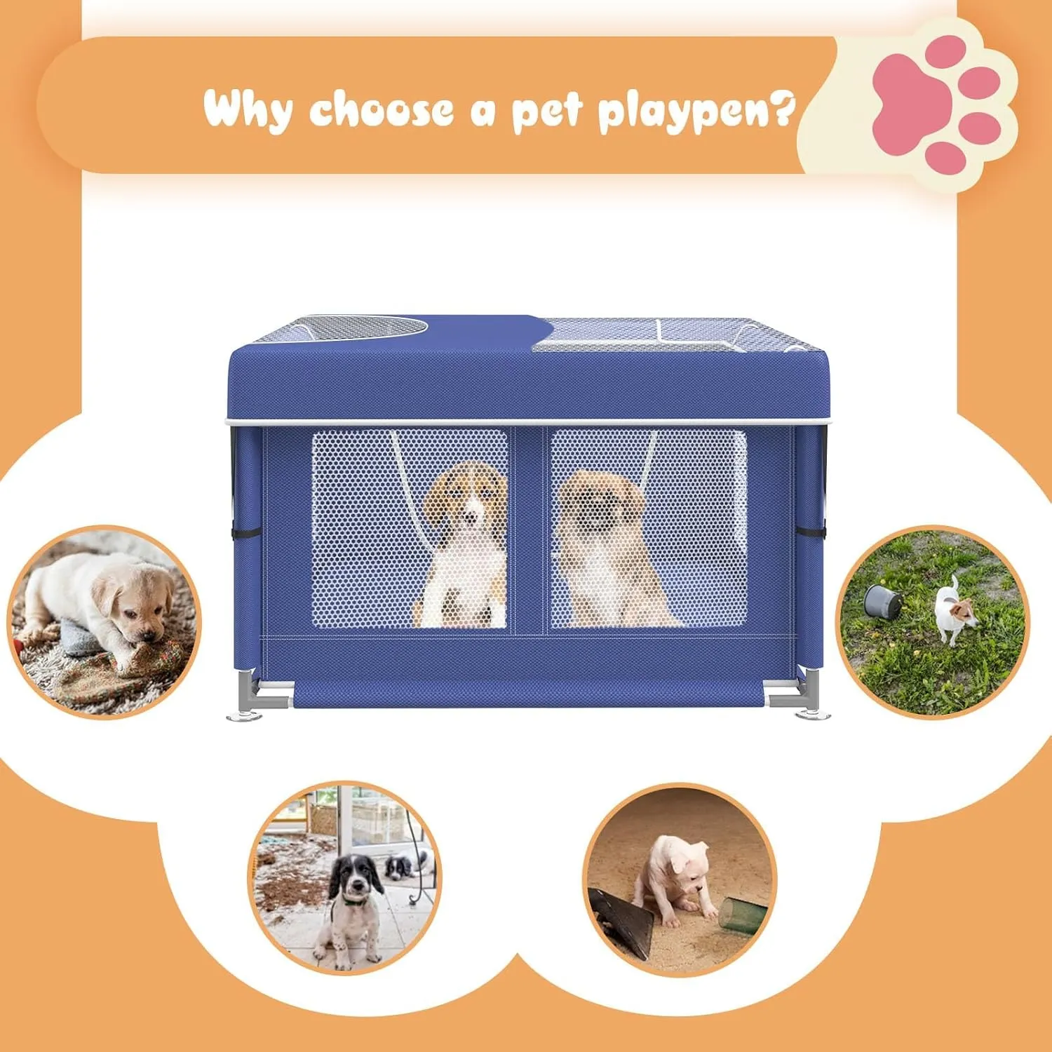 Dog Playpen 42  42 Inch, Puppy PlayPen with Gate for Puppies, Cat, Small and Medium Dogs, Pet PlayPen with Roof for Outdoors & Indoors, Thickened Fabric, Safe & Sturdy Dog Fence