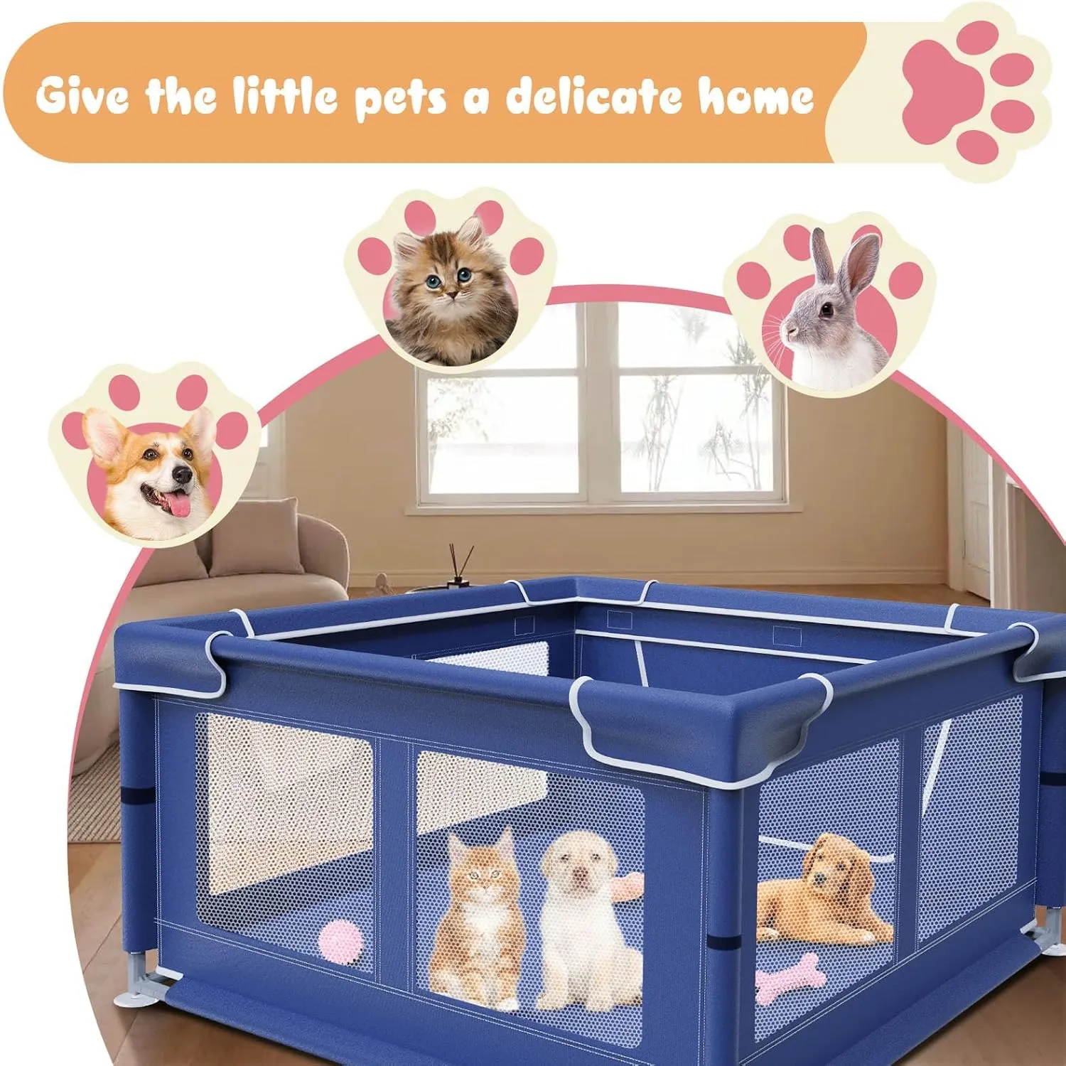 Dog Playpen 42  42 Inch, Puppy PlayPen with Gate for Puppies, Cat, Small and Medium Dogs, Pet PlayPen with Roof for Outdoors & Indoors, Thickened Fabric, Safe & Sturdy Dog Fence