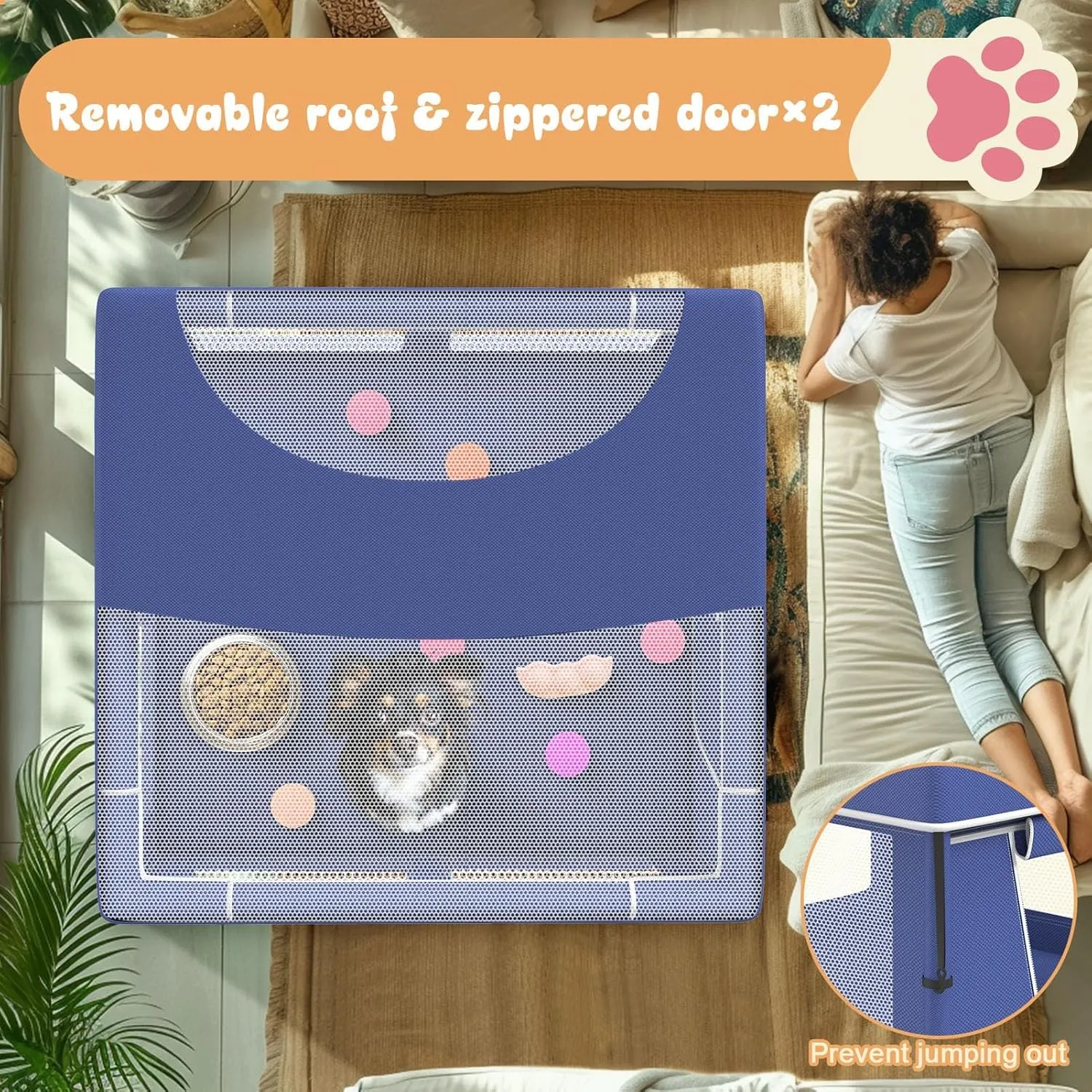 Dog Playpen 42  42 Inch, Puppy PlayPen with Gate for Puppies, Cat, Small and Medium Dogs, Pet PlayPen with Roof for Outdoors & Indoors, Thickened Fabric, Safe & Sturdy Dog Fence