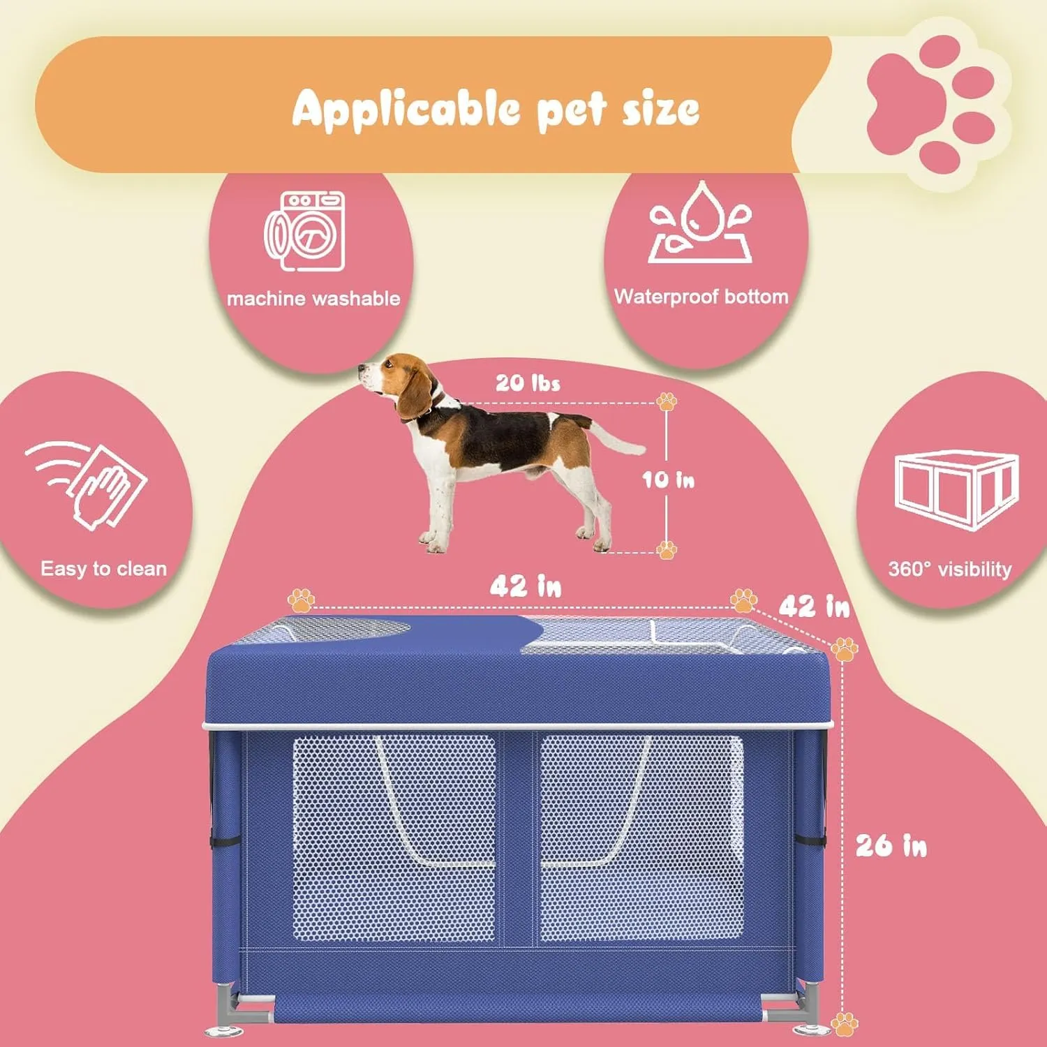 Dog Playpen 42  42 Inch, Puppy PlayPen with Gate for Puppies, Cat, Small and Medium Dogs, Pet PlayPen with Roof for Outdoors & Indoors, Thickened Fabric, Safe & Sturdy Dog Fence