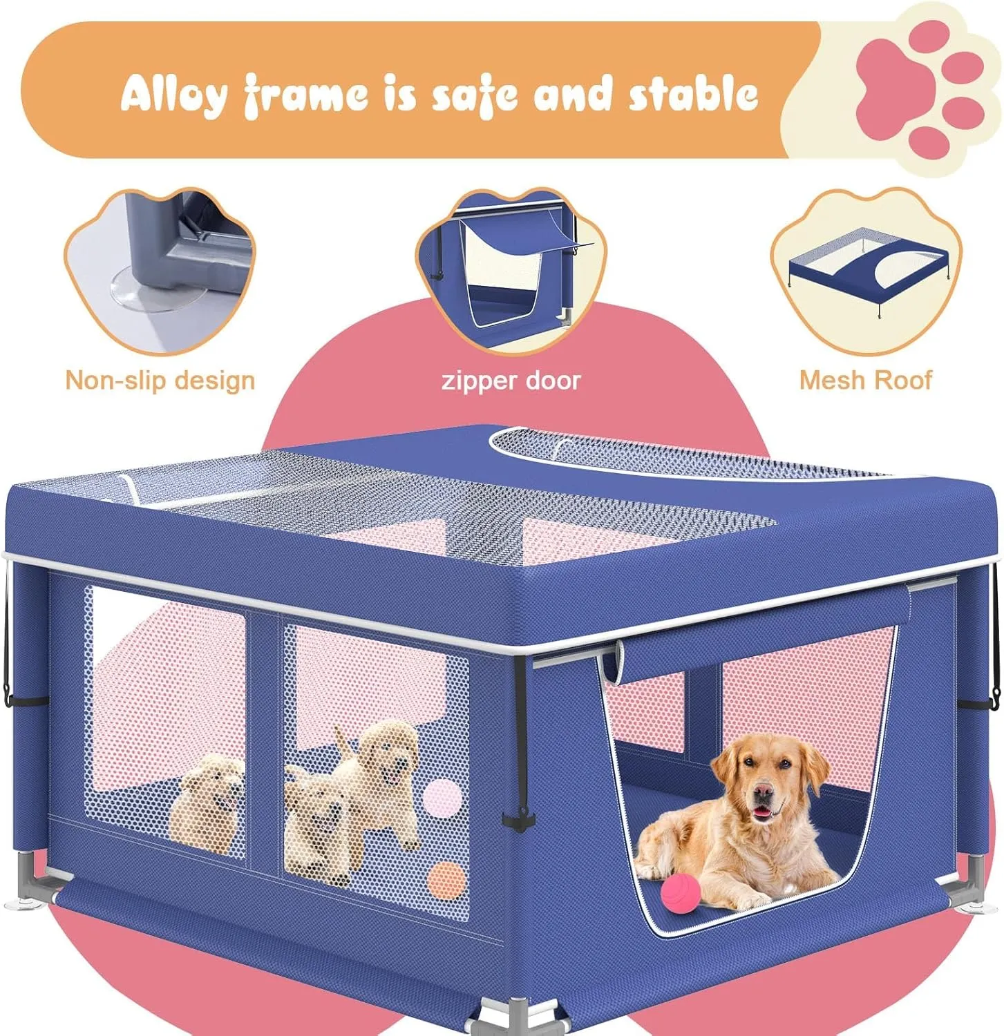 Dog Playpen 42  42 Inch, Puppy PlayPen with Gate for Puppies, Cat, Small and Medium Dogs, Pet PlayPen with Roof for Outdoors & Indoors, Thickened Fabric, Safe & Sturdy Dog Fence