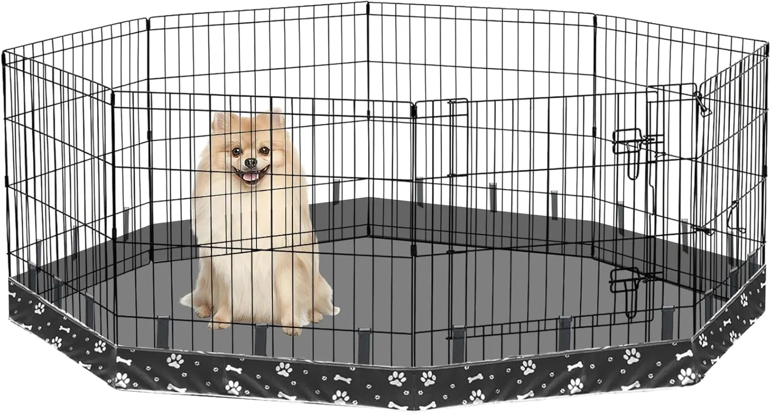 Dog Playpen Bottom Pad for 24" Metal Octagon 8-Panel Pet Pen | Waterproof Reusable Dog Training Mat | Design with Elastic Buckle Connections (Note: Playpen Not Included) (Black)