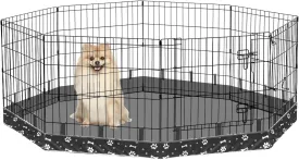 Dog Playpen Bottom Pad for 24" Metal Octagon 8-Panel Pet Pen | Waterproof Reusable Dog Training Mat | Design with Elastic Buckle Connections (Note: Playpen Not Included) (Black)