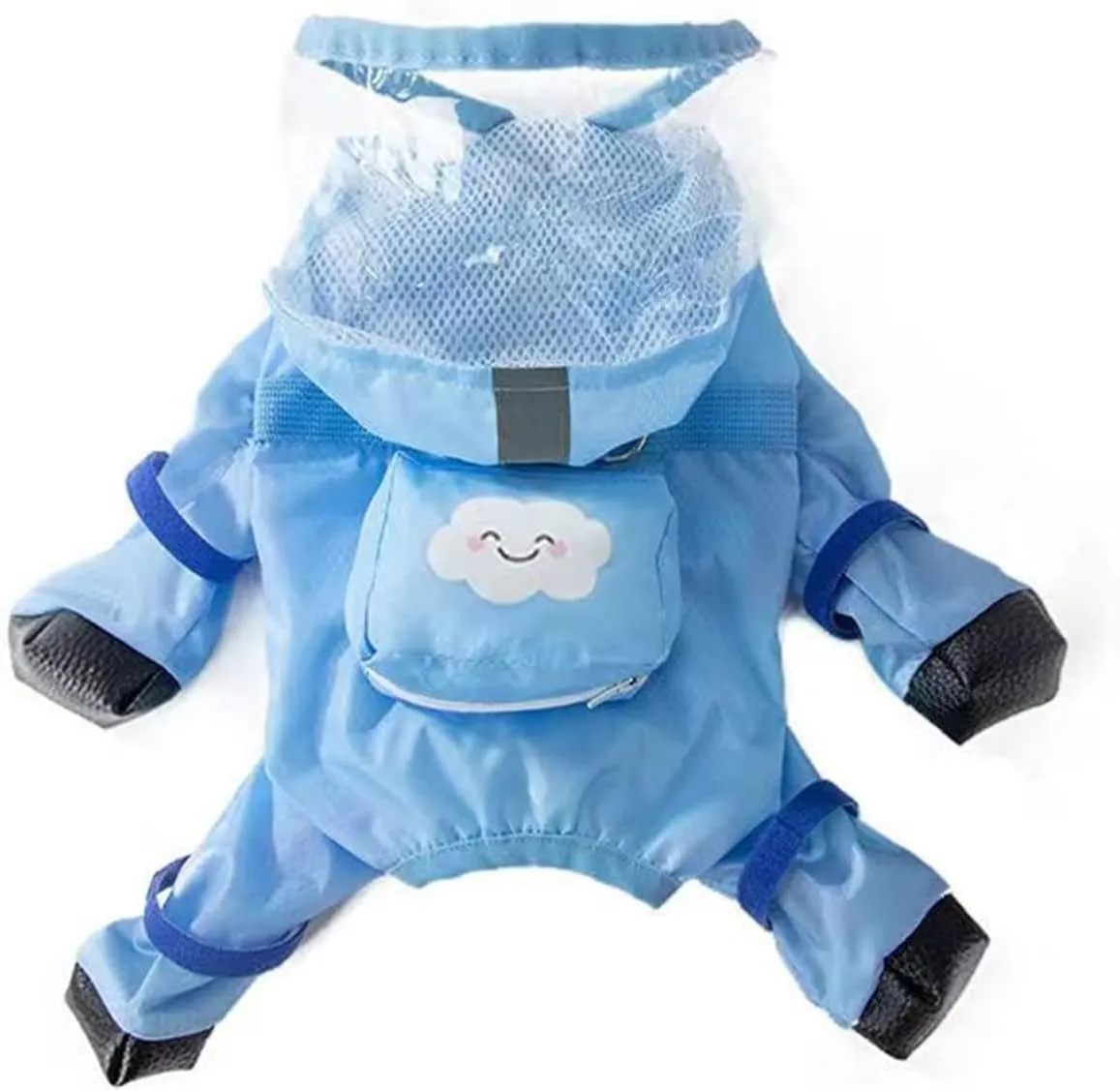 Dog Raincoat with Boots,Waterproof Dog Raincoats with Hood for Small Medium Large Dogs,Raincoat with Reflective Strap, Lightweight Rain Jacket with Leash Hole (Blue Cloud, X-Small)