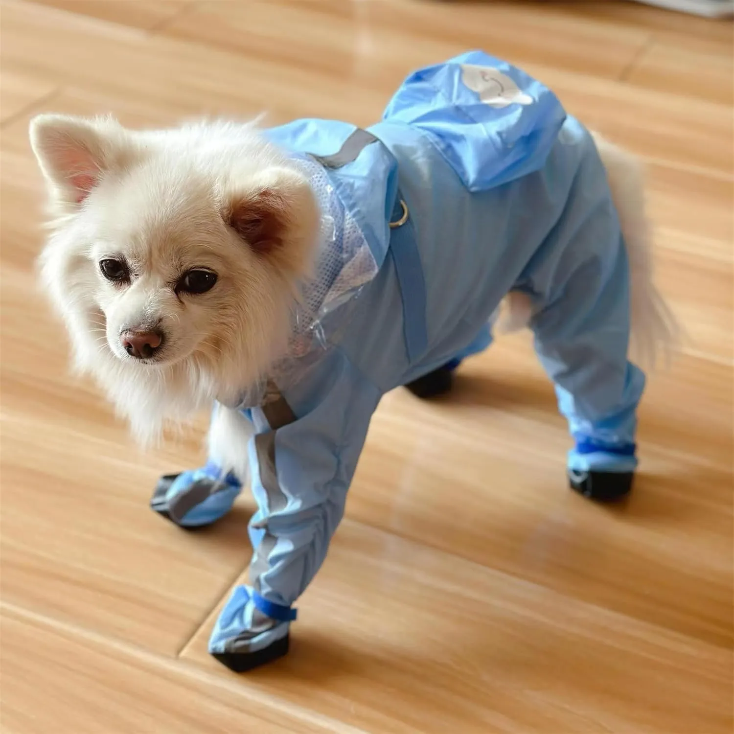Dog Raincoat with Boots,Waterproof Dog Raincoats with Hood for Small Medium Large Dogs,Raincoat with Reflective Strap, Lightweight Rain Jacket with Leash Hole (Blue Cloud, X-Small)