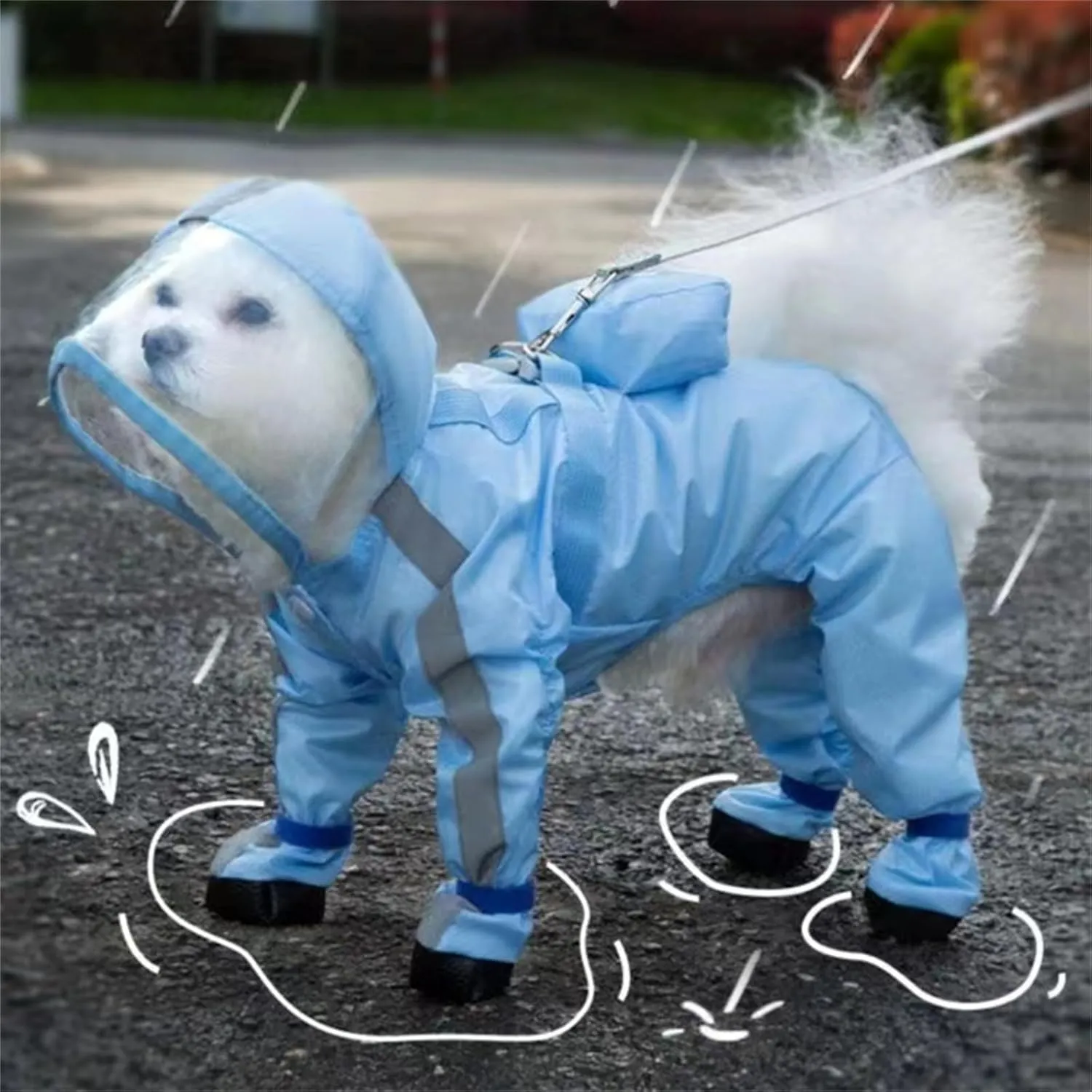 Dog Raincoat with Boots,Waterproof Dog Raincoats with Hood for Small Medium Large Dogs,Raincoat with Reflective Strap, Lightweight Rain Jacket with Leash Hole (Blue Cloud, X-Small)