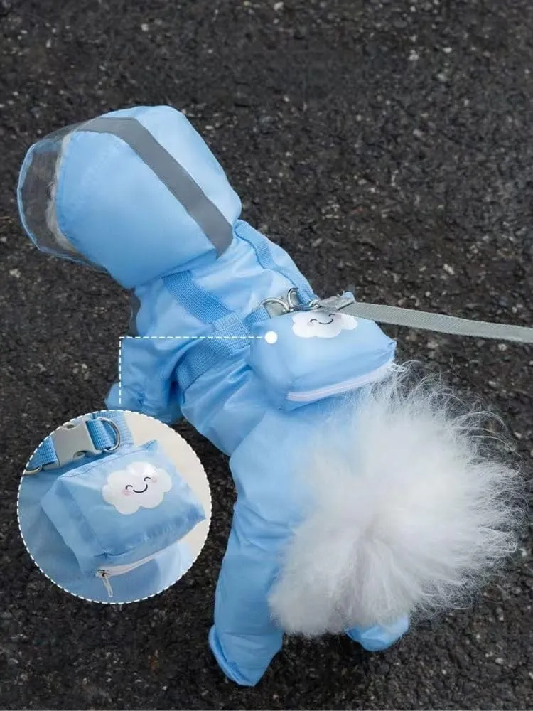 Dog Raincoat with Boots,Waterproof Dog Raincoats with Hood for Small Medium Large Dogs,Raincoat with Reflective Strap, Lightweight Rain Jacket with Leash Hole (Blue Cloud, X-Small)