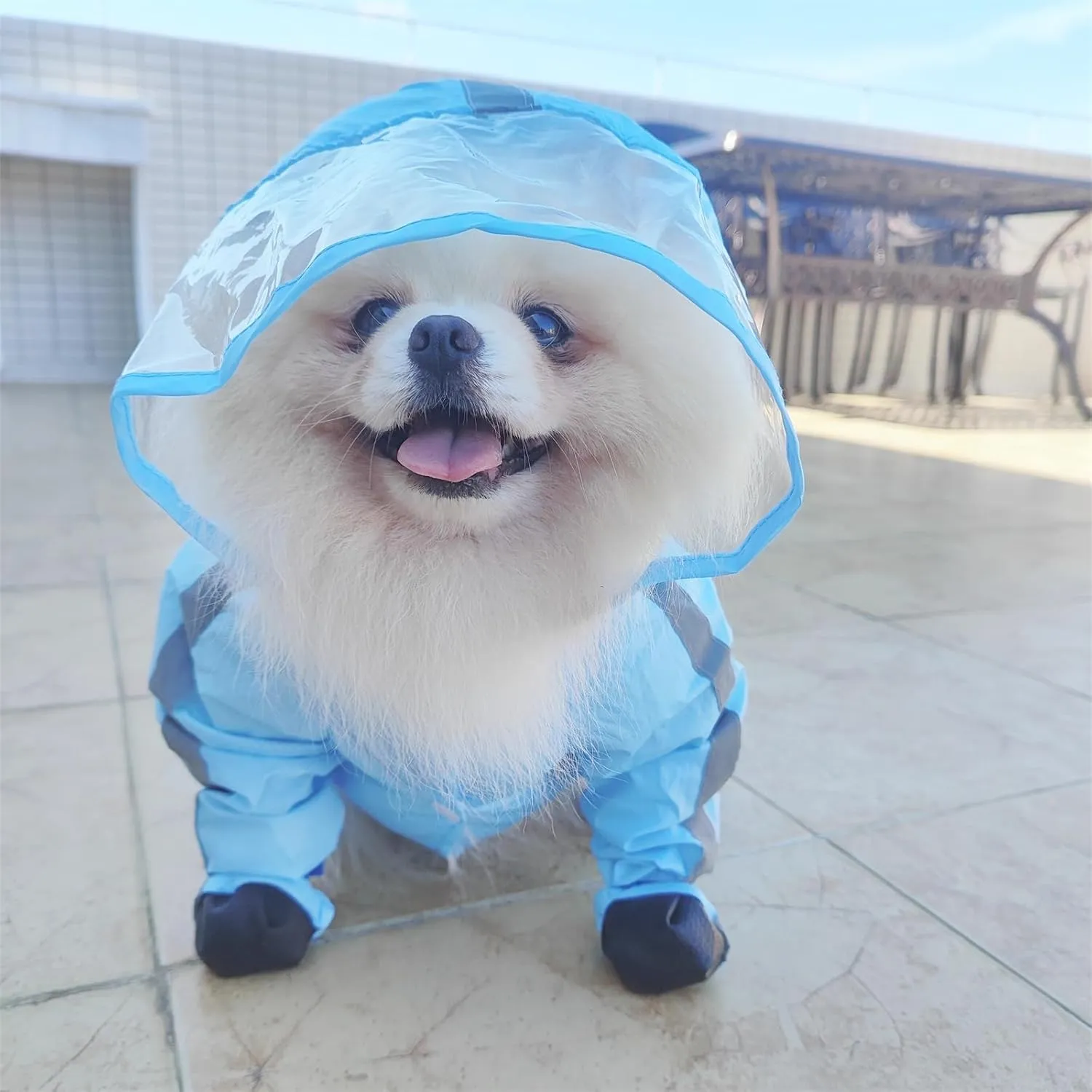 Dog Raincoat with Boots,Waterproof Dog Raincoats with Hood for Small Medium Large Dogs,Raincoat with Reflective Strap, Lightweight Rain Jacket with Leash Hole (Blue Cloud, X-Small)