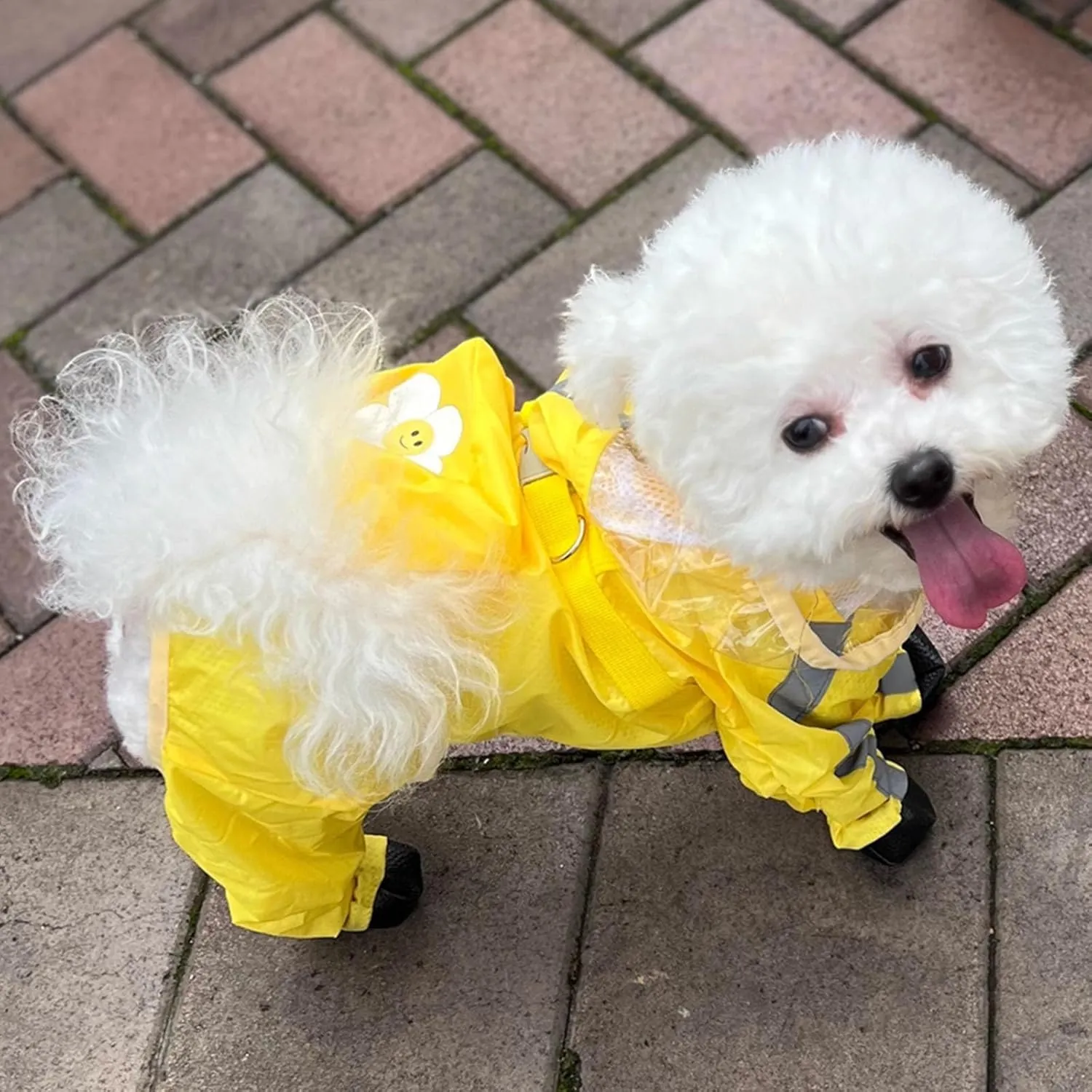 Dog Raincoat with Boots,Waterproof Dog Raincoats with Hood for Small Medium Large Dogs,Raincoat with Reflective Strap, Lightweight Rain Jacket with Leash Hole (Yellow Flower, X-Small)